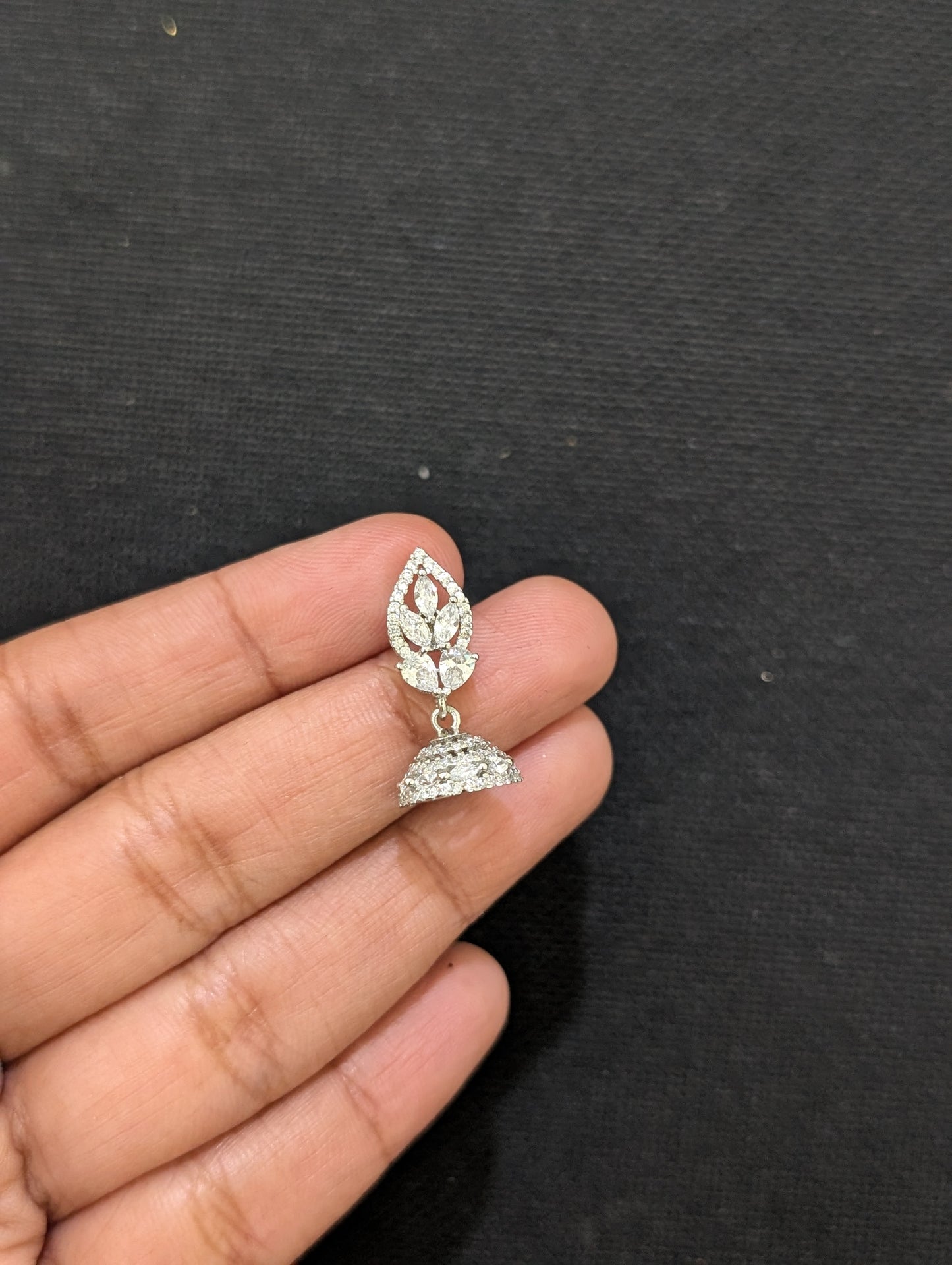 Teardrop Stud Shiny CZ Mini Jhumka Earrings
