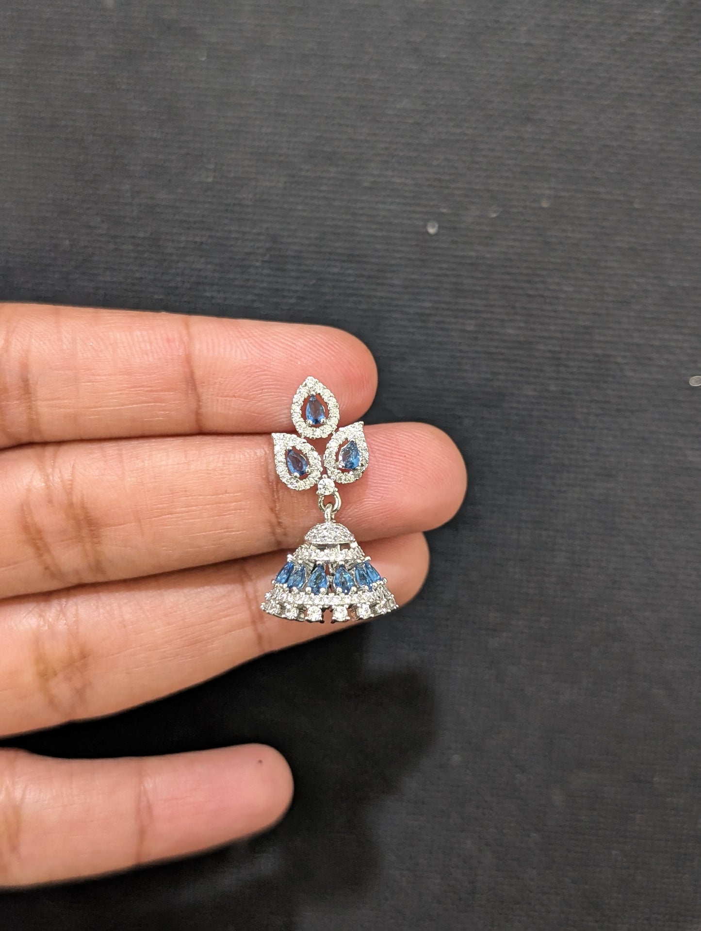 Leaf Stud Shiny CZ Small Jhumka Earrings