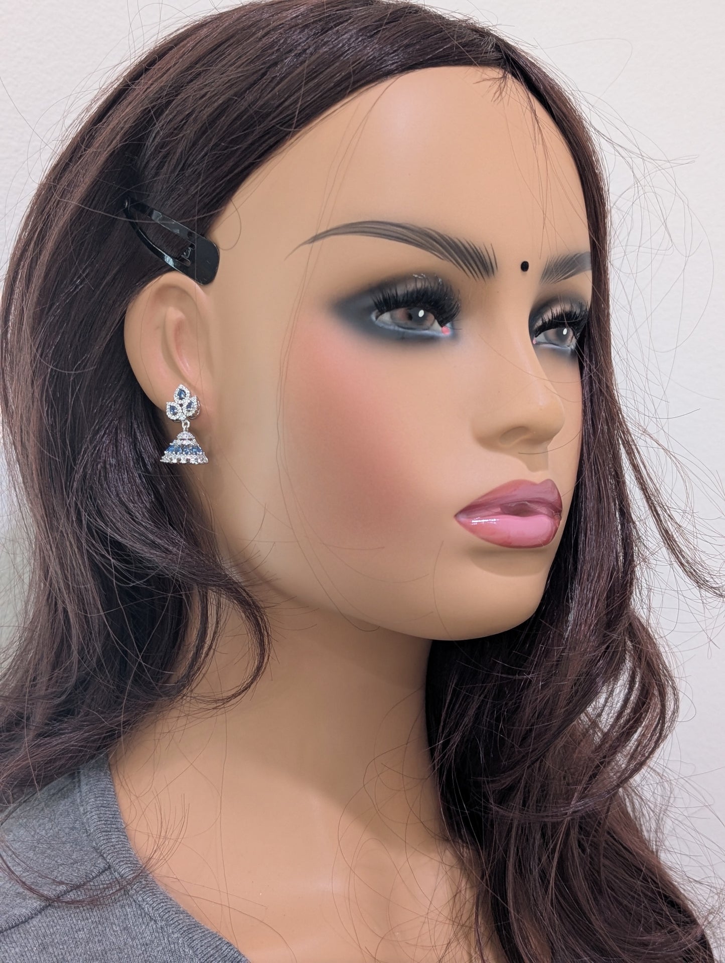 Leaf Stud Shiny CZ Small Jhumka Earrings