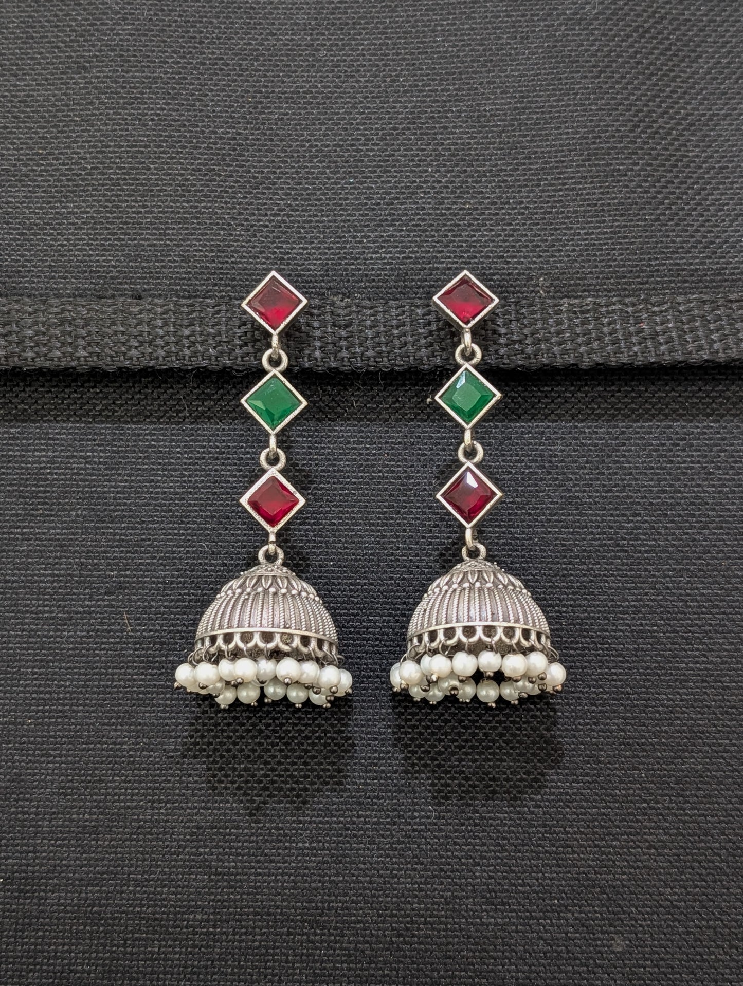 German silver CZ Dangle Jhumka earrings