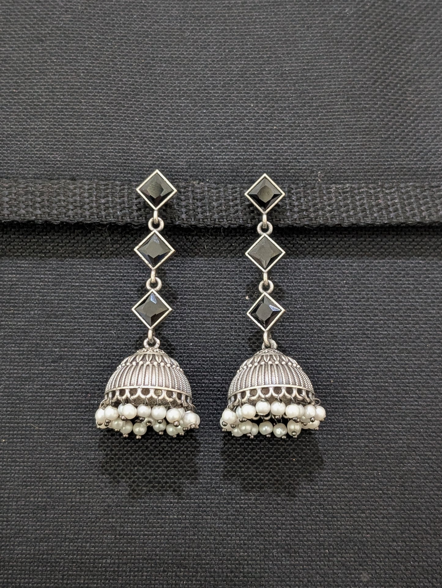 German silver CZ Dangle Jhumka earrings