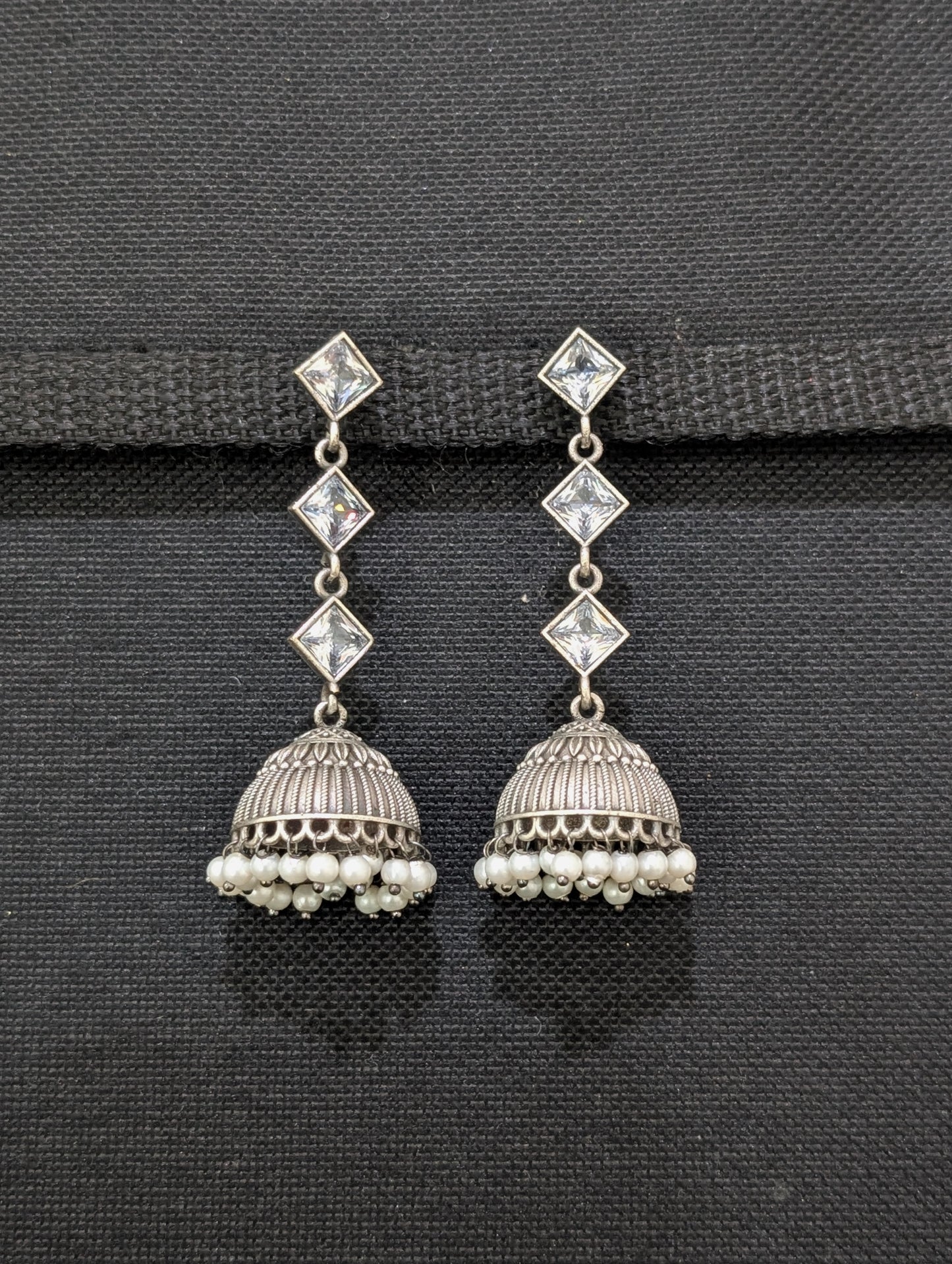 German silver CZ Dangle Jhumka earrings