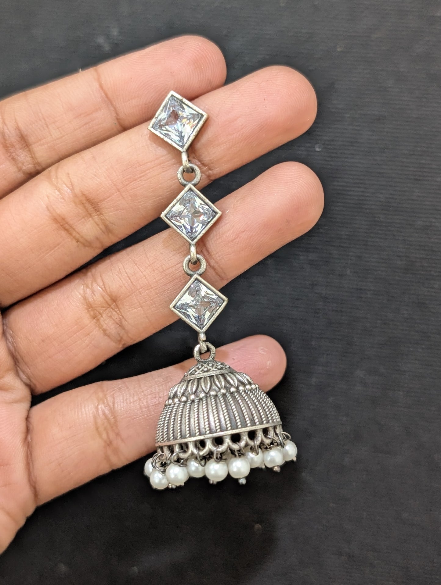 German silver CZ Dangle Jhumka earrings