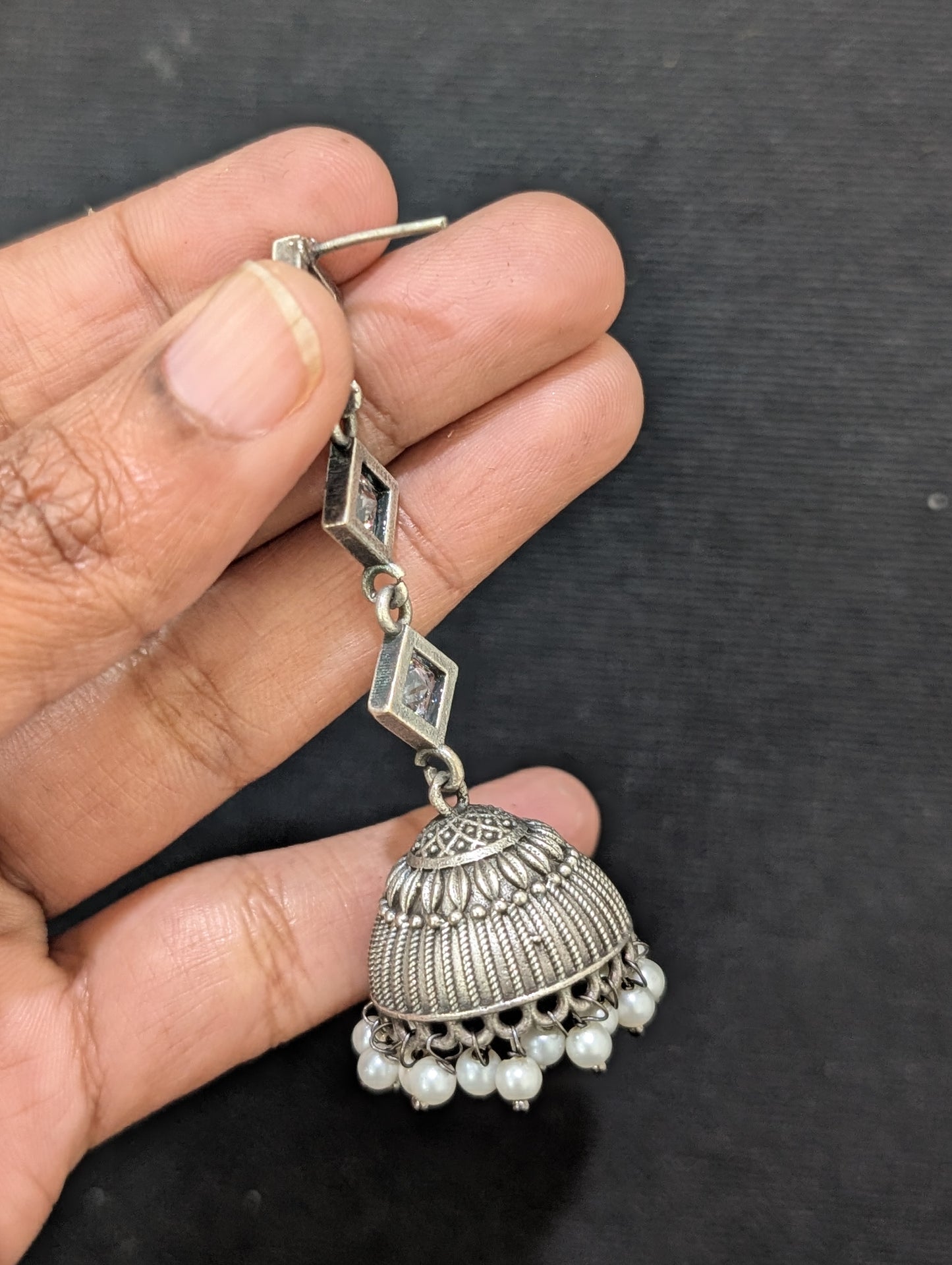 German silver CZ Dangle Jhumka earrings