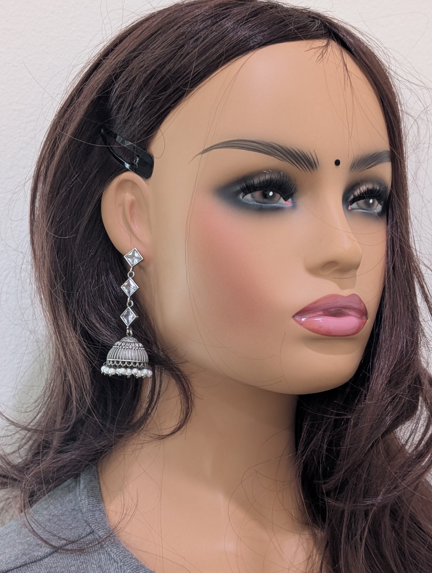 German silver CZ Dangle Jhumka earrings