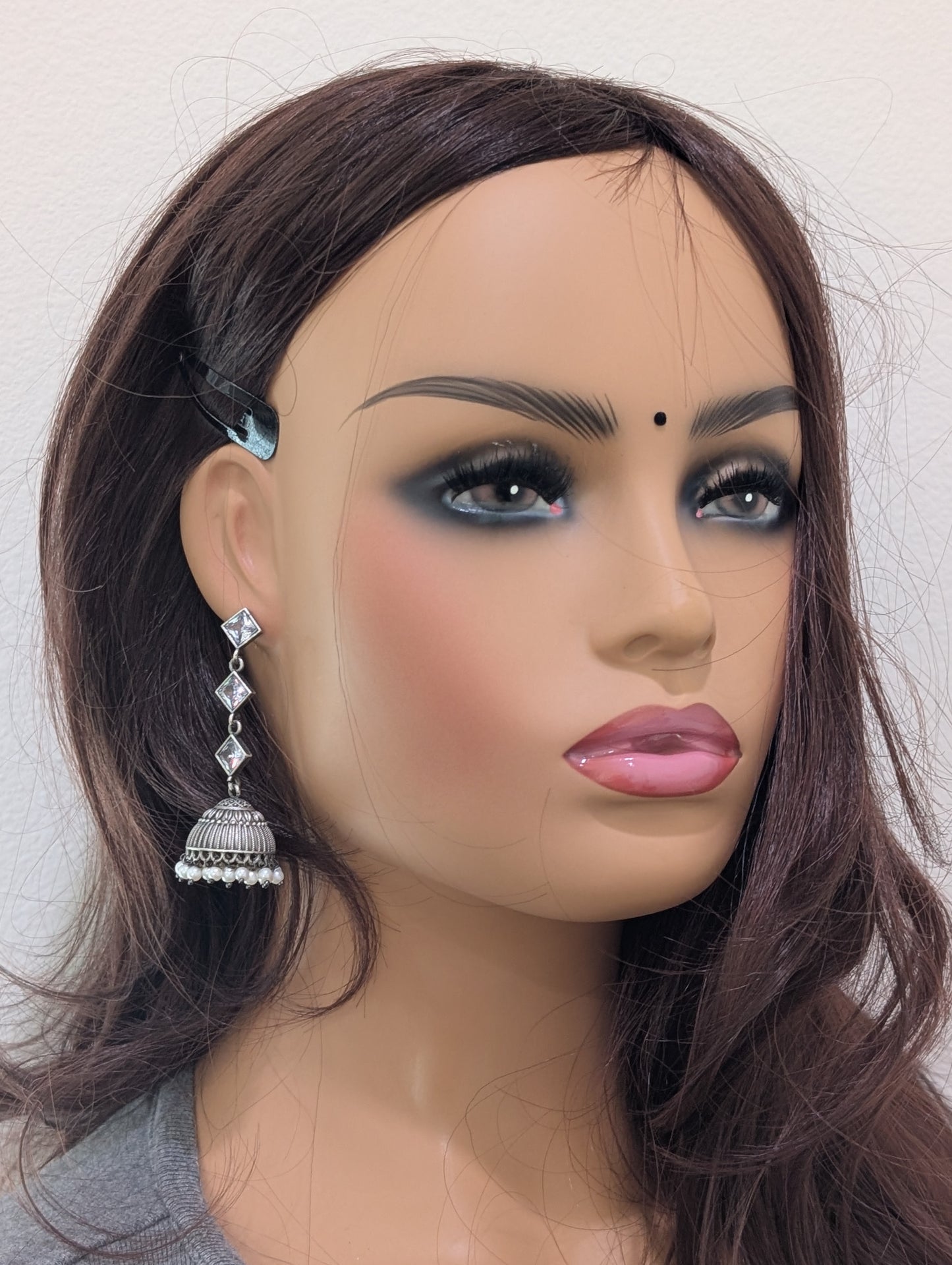 German silver CZ Dangle Jhumka earrings