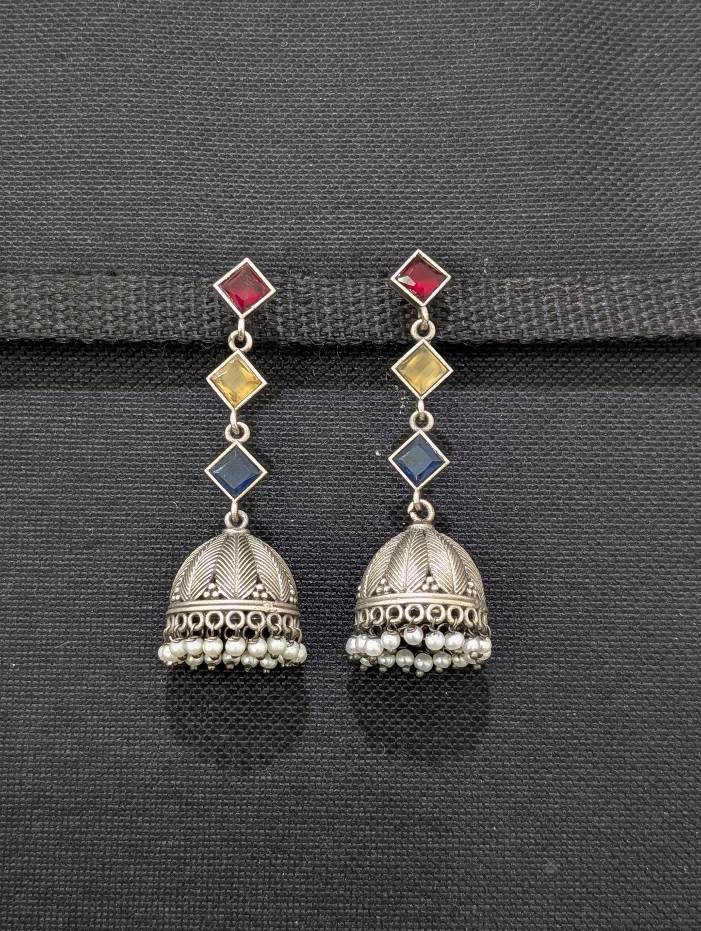 German silver CZ Dangle Jhumka earrings