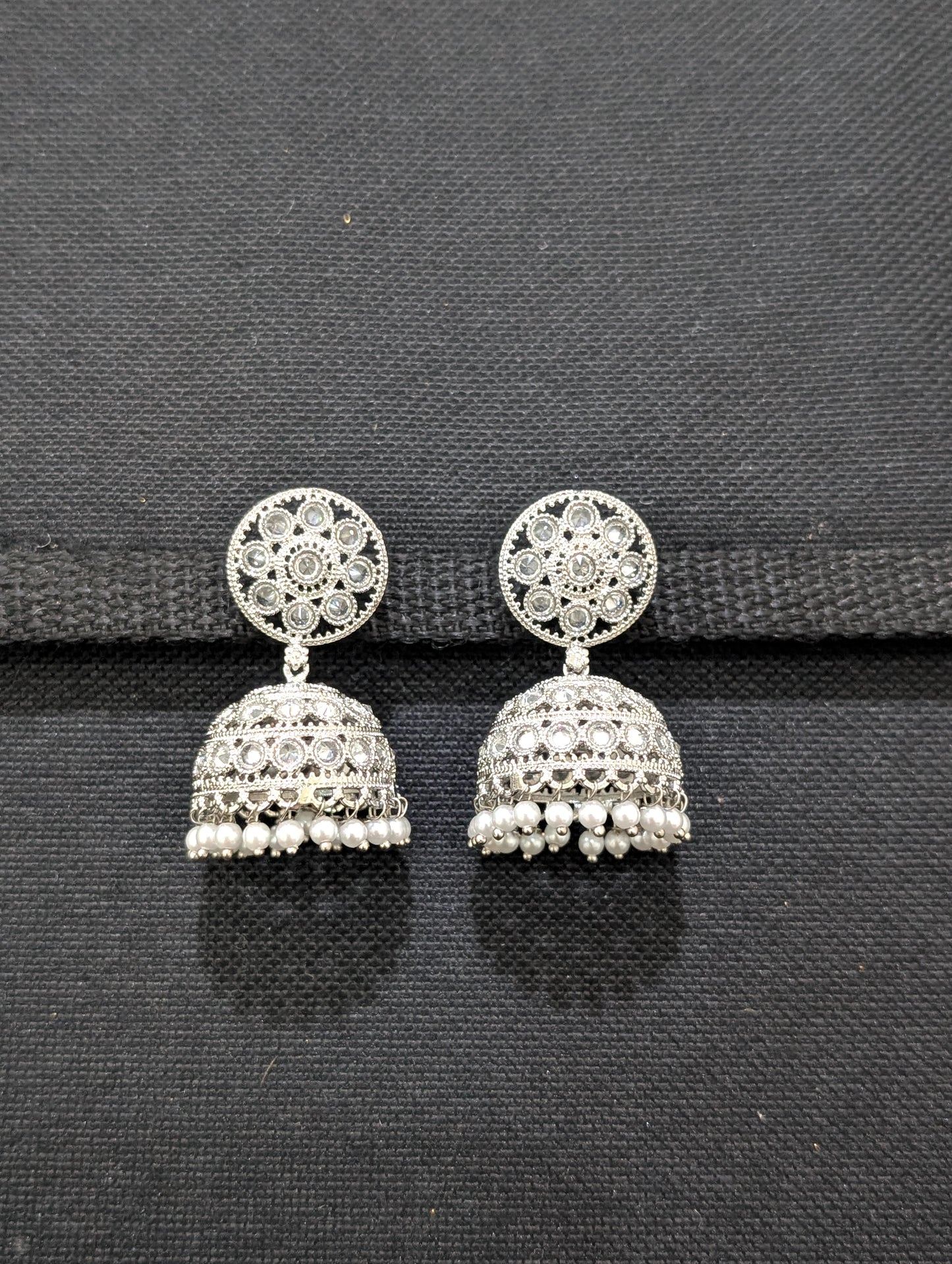 Silver rhodium White Polki Jhumka Earrings