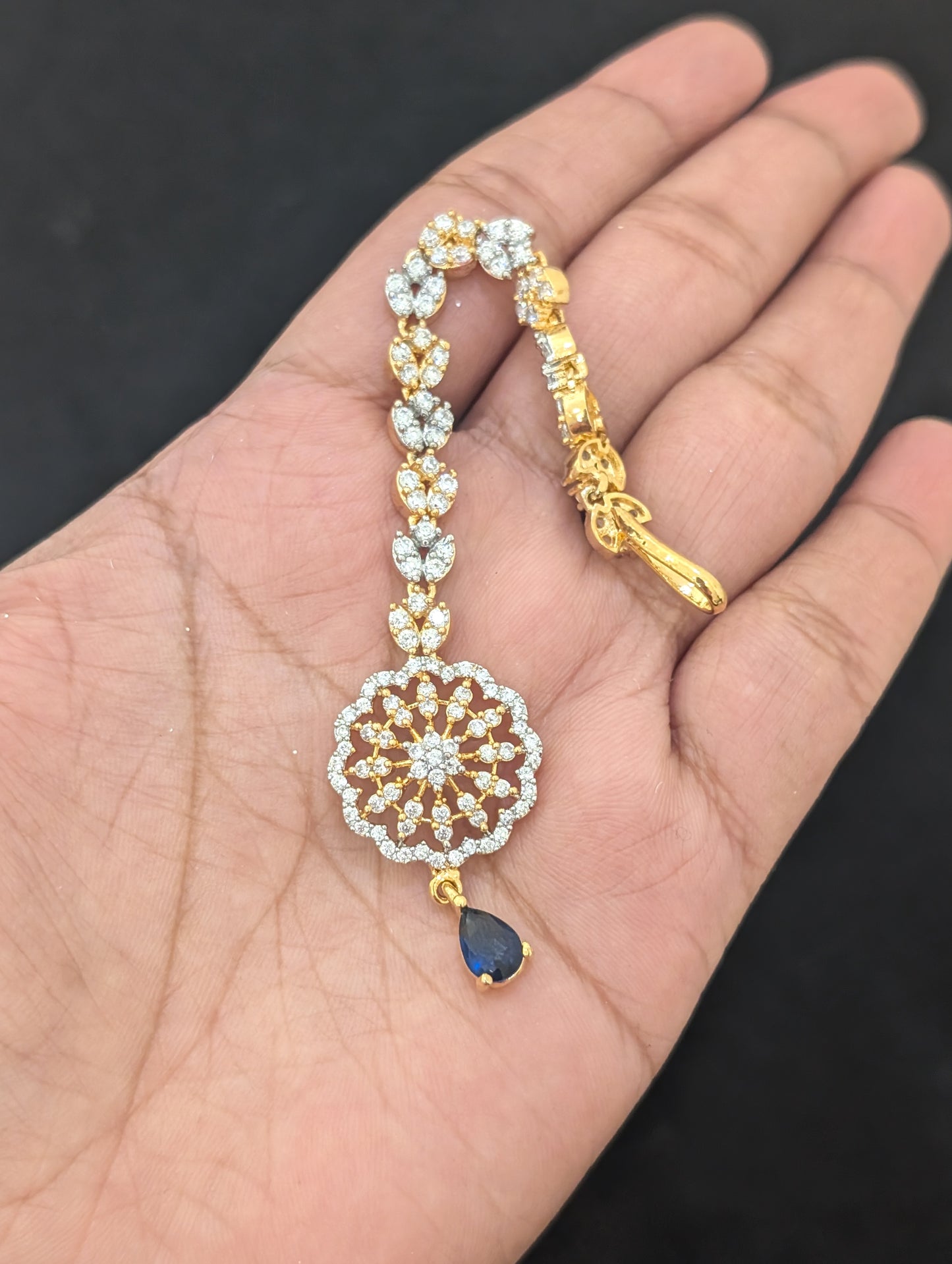 Flower design One gram gold plated CZ Maang Tikka