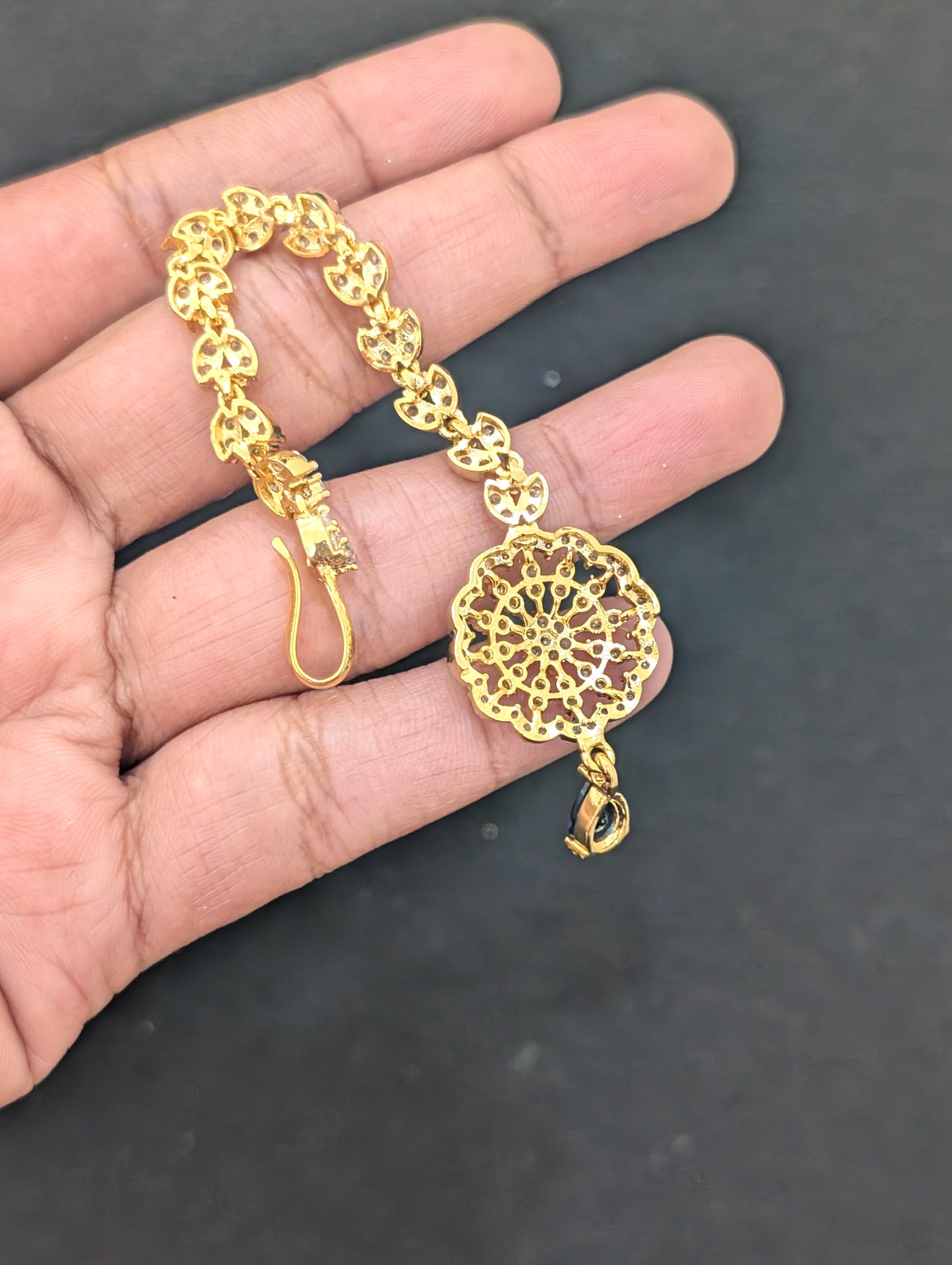 Flower design One gram gold plated CZ Maang Tikka