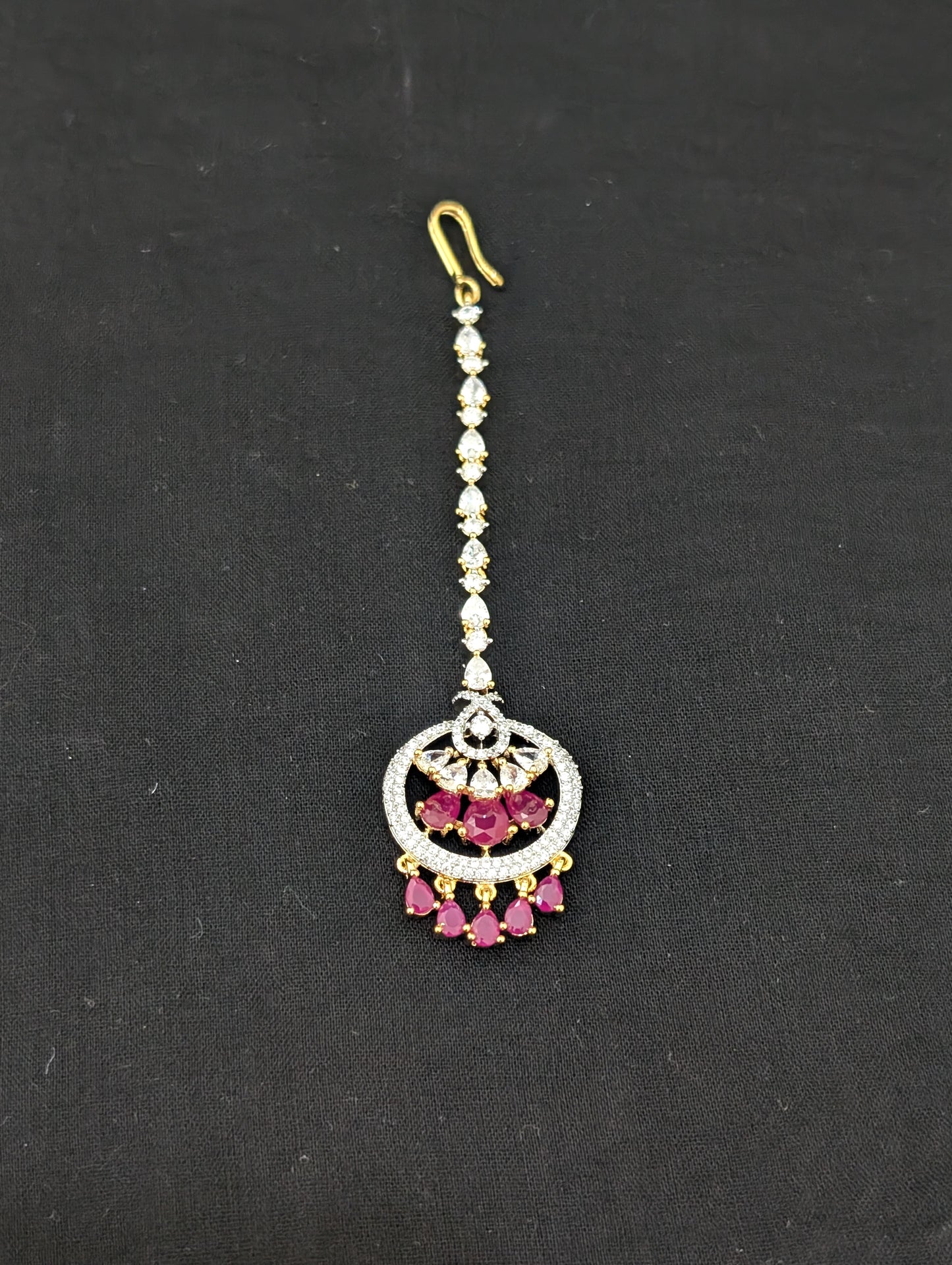 Chandbali design One gram gold plated CZ Maang Tikka