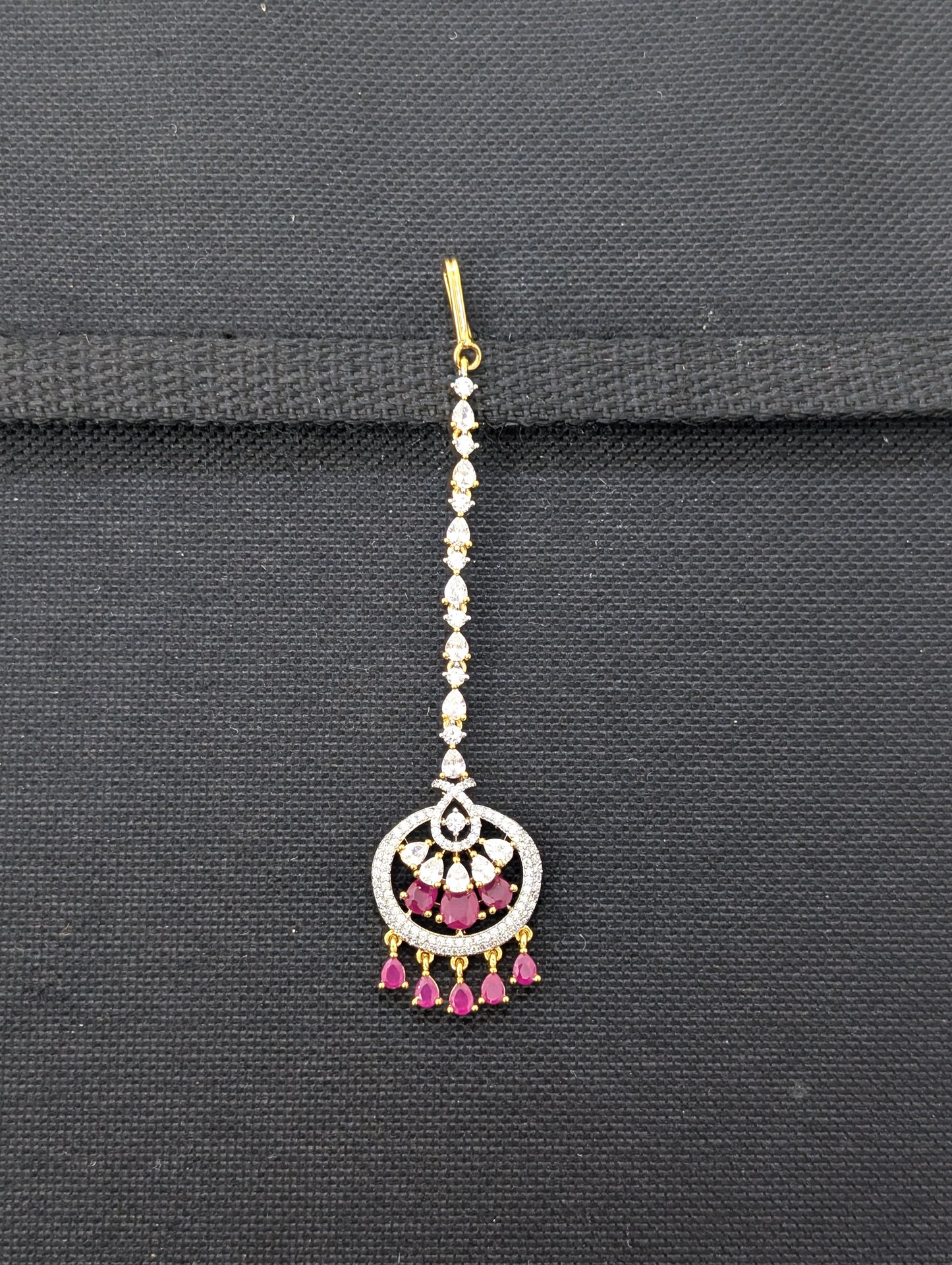 Chandbali design One gram gold plated CZ Maang Tikka