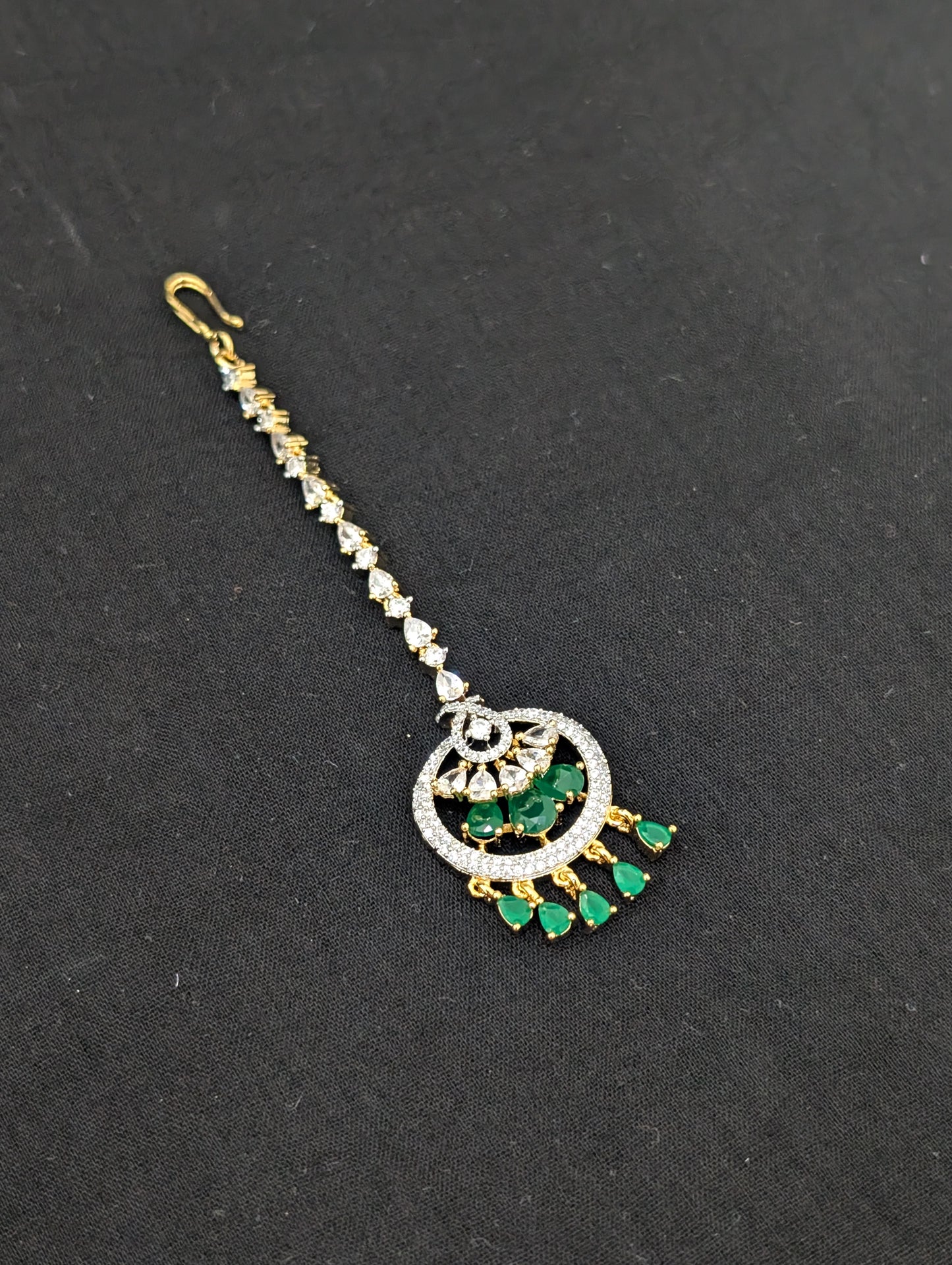 Chandbali design One gram gold plated CZ Maang Tikka