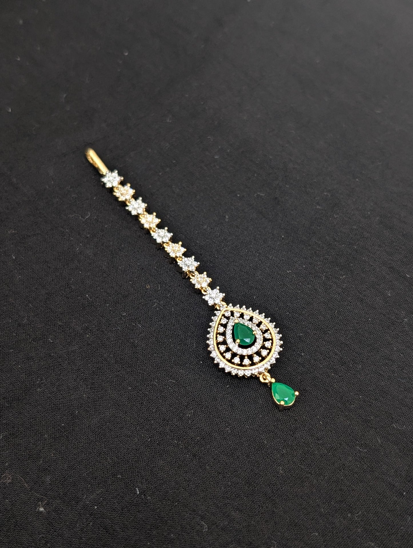 Teardrop design One gram gold plated CZ Maang Tikka