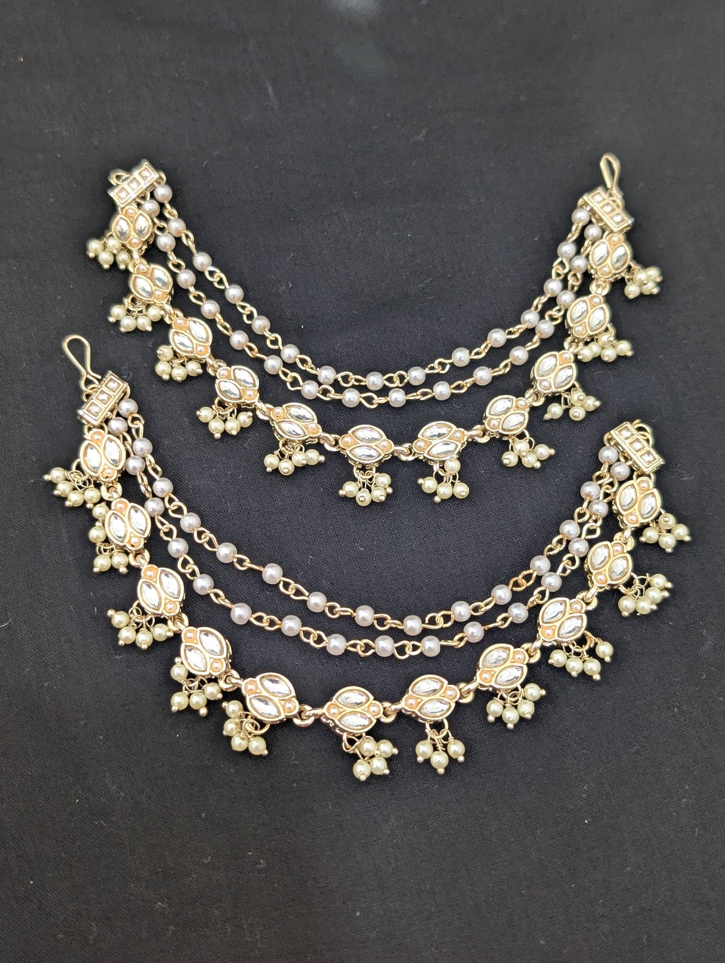 Kundan Triple layer Earrings chain / Maatal / Kaan Chain - D2