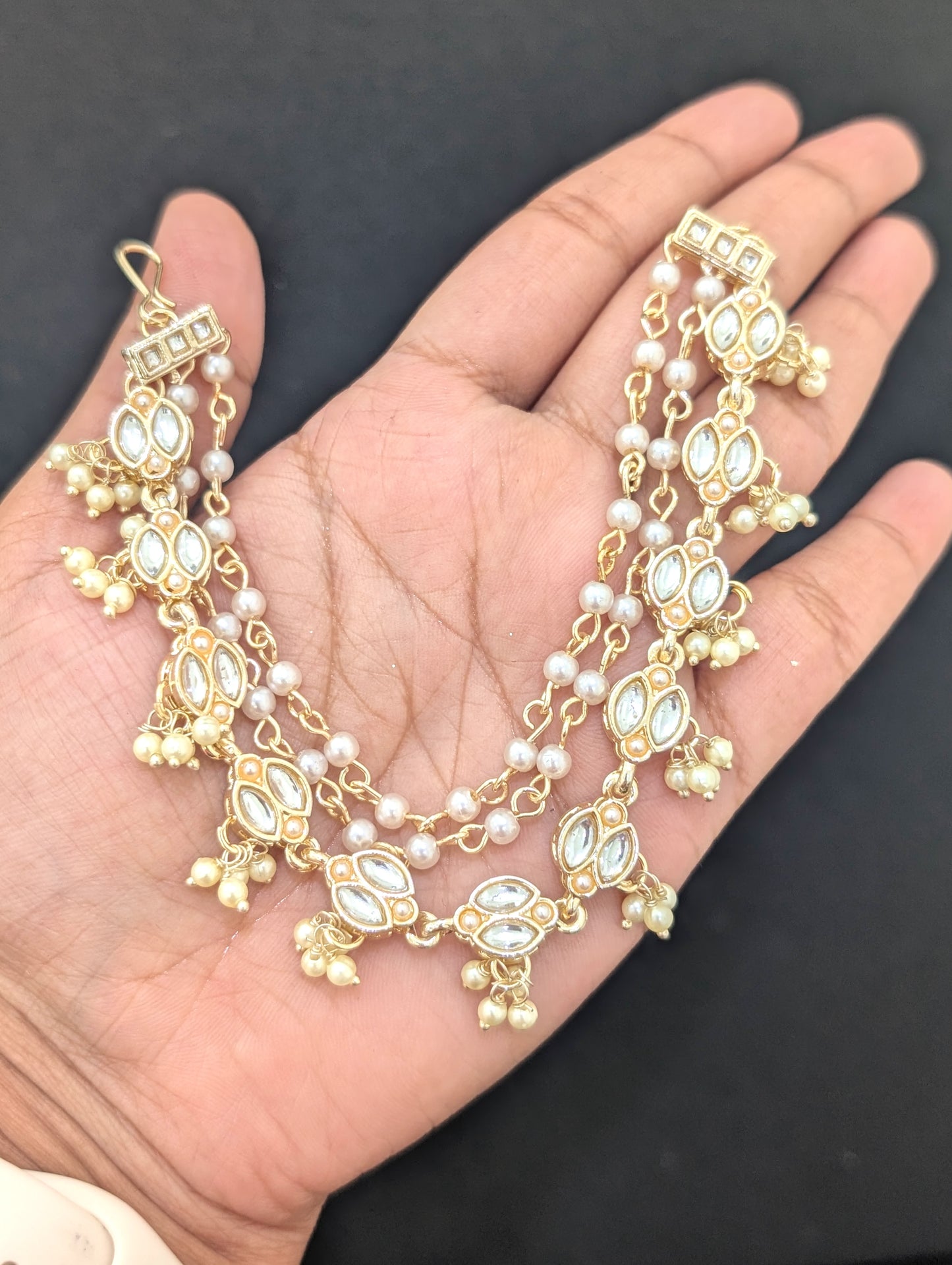 Kundan Triple layer Earrings chain / Maatal / Kaan Chain - D2