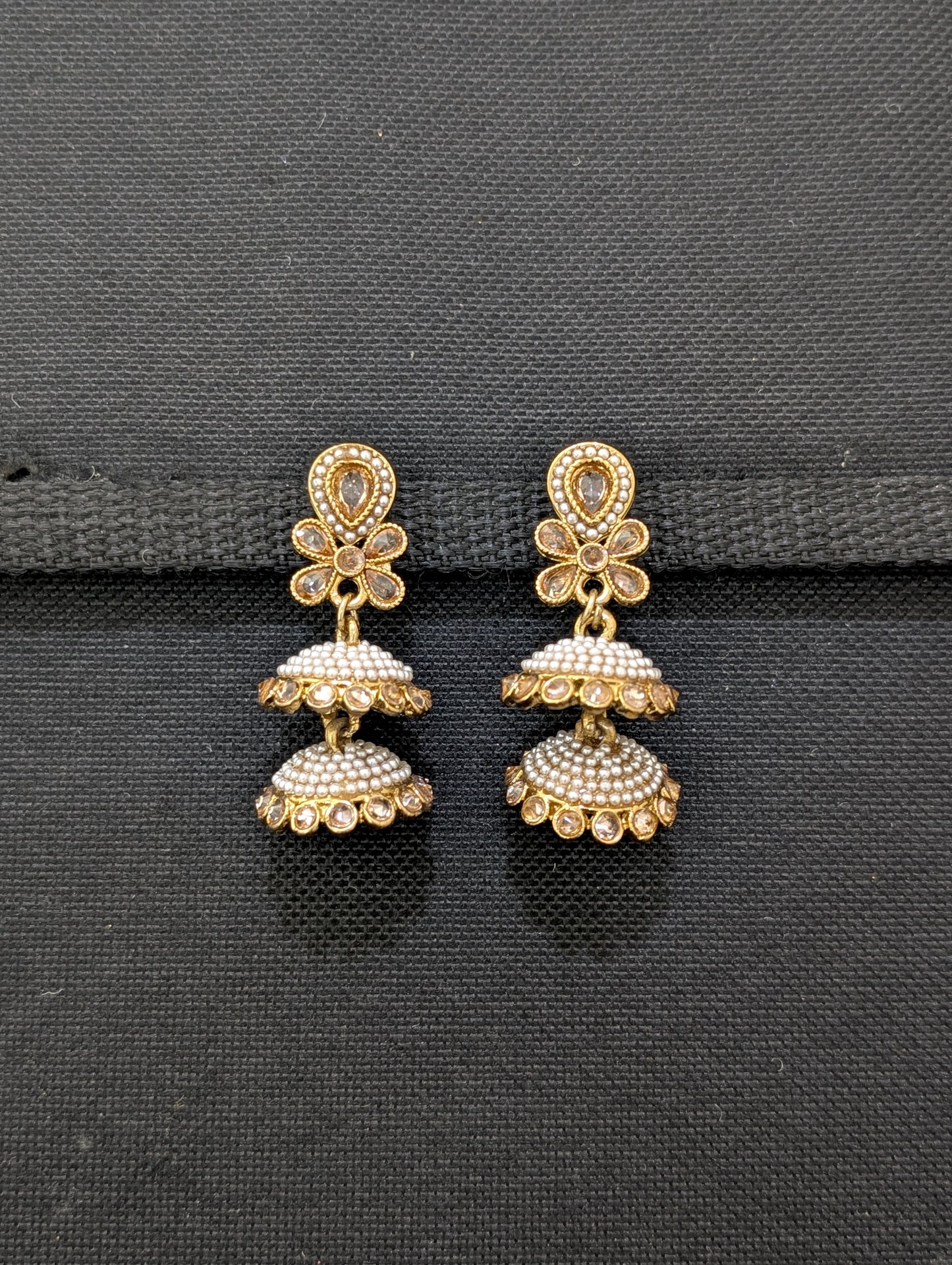 Mehandi polish Pearl Polki Jhumka earrings