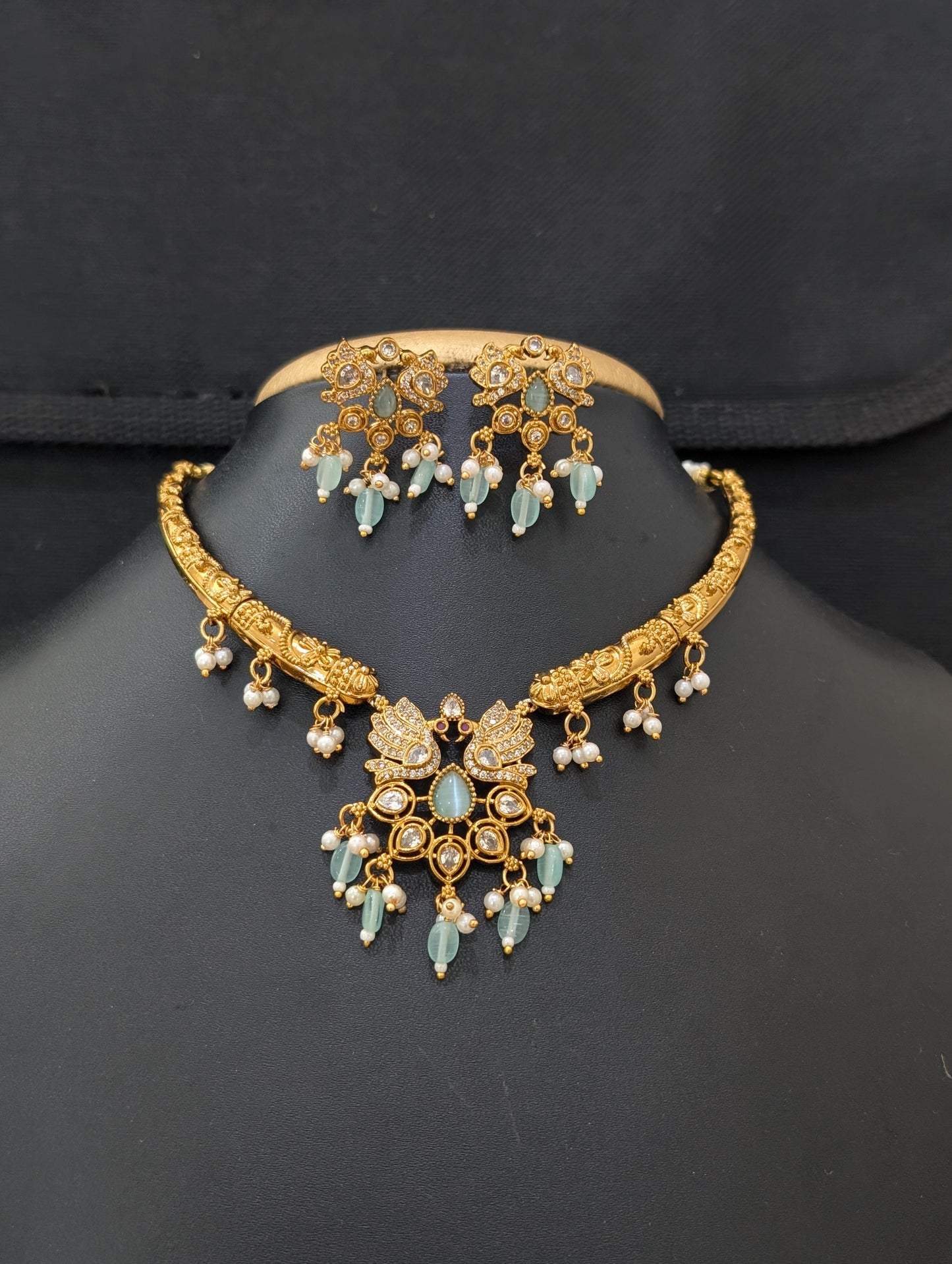 Hasli Peacock Choker Necklace and Earrings set
