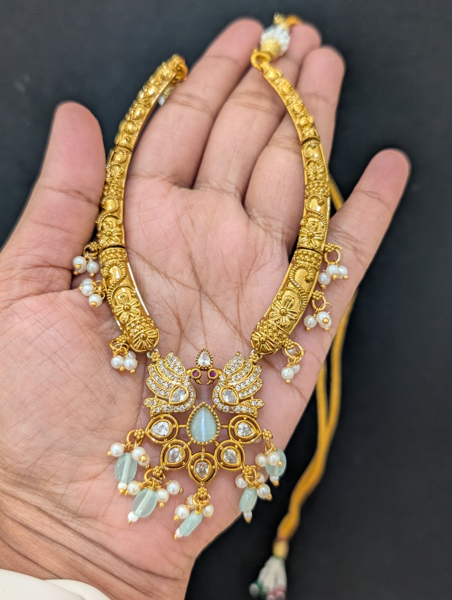 Hasli Peacock Choker Necklace and Earrings set