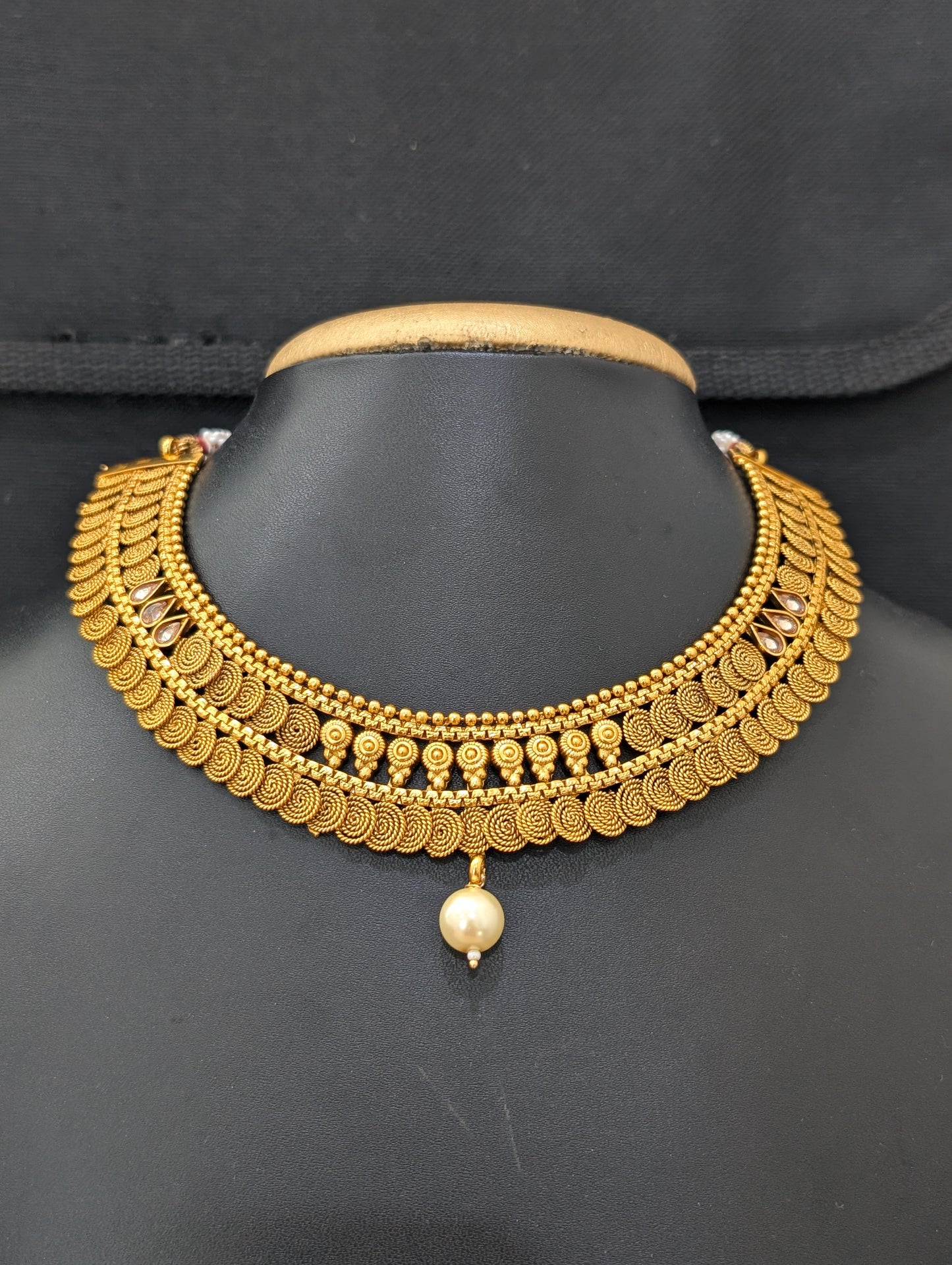 Gold plated Broad Polki stone Choker Necklace