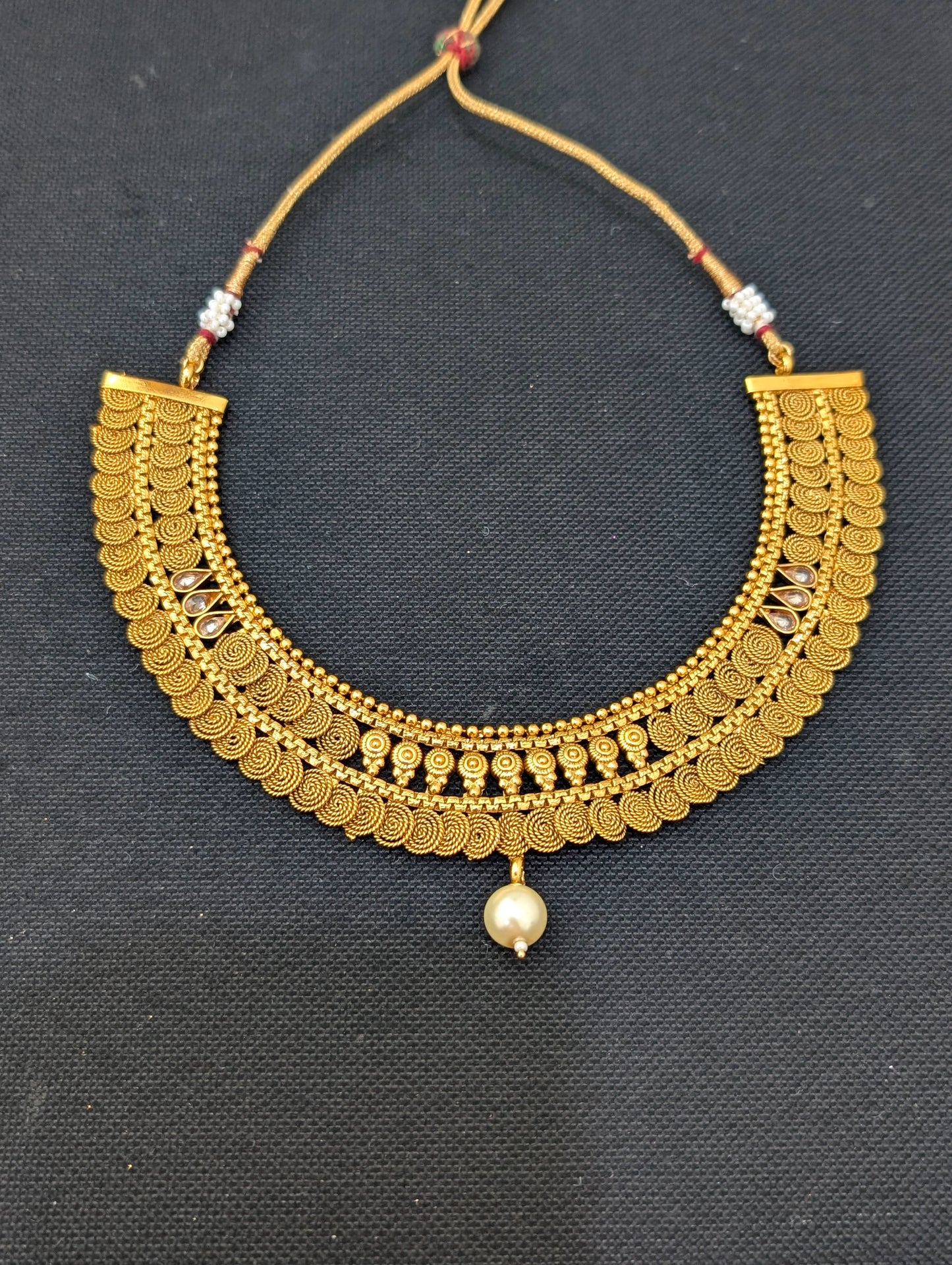 Gold plated Broad Polki stone Choker Necklace