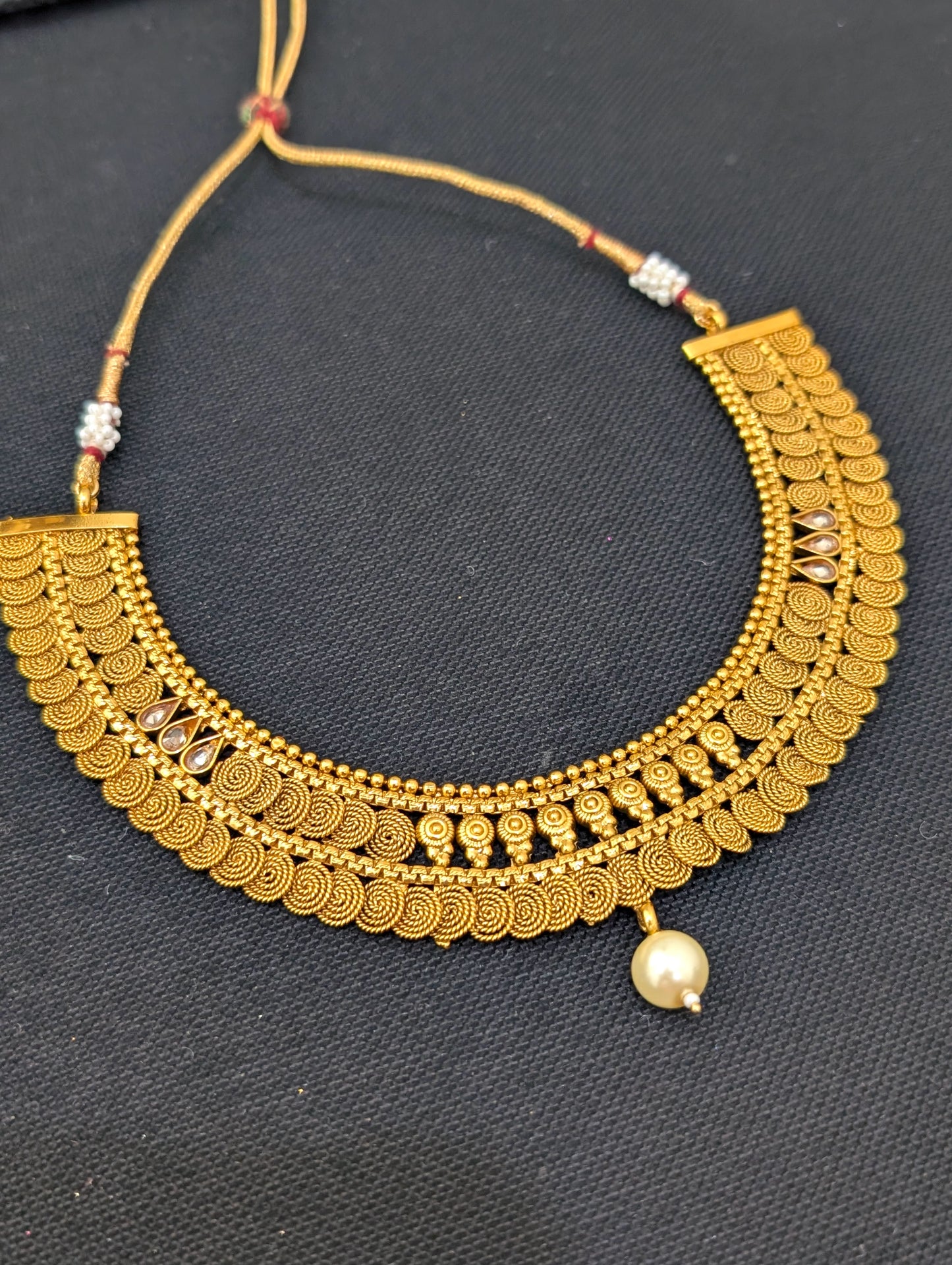 Gold plated Broad Polki stone Choker Necklace
