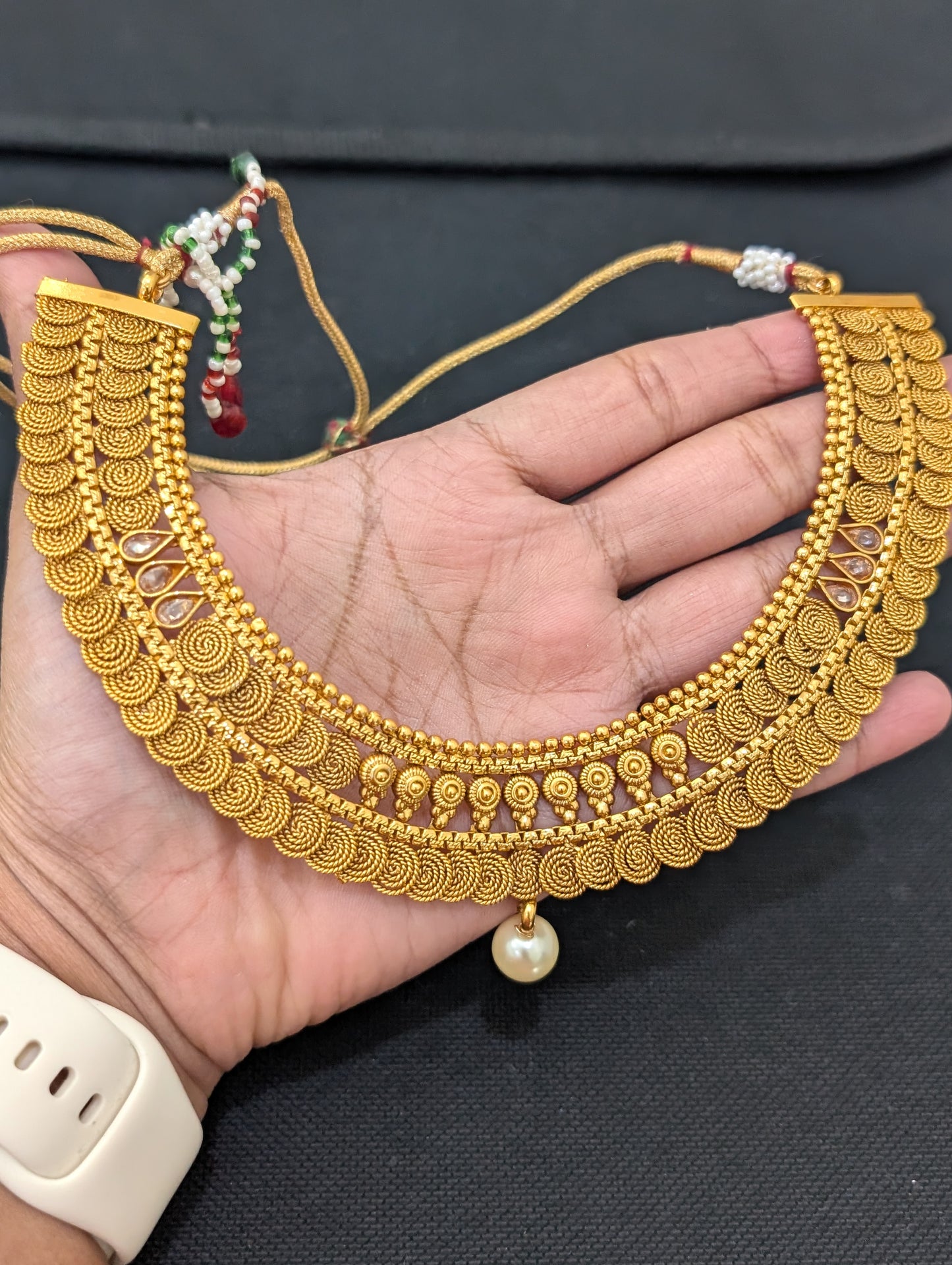 Gold plated Broad Polki stone Choker Necklace