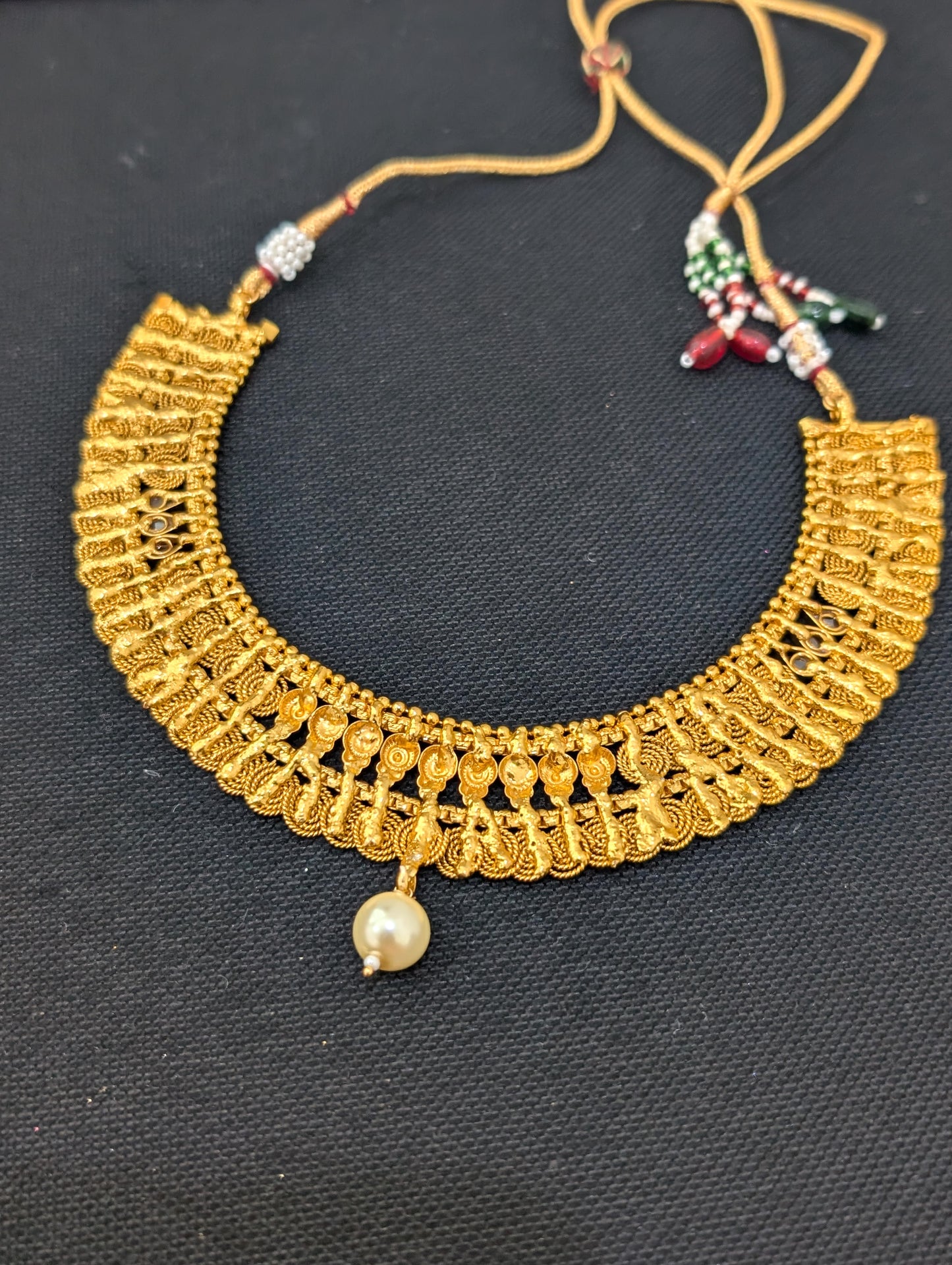 Gold plated Broad Polki stone Choker Necklace