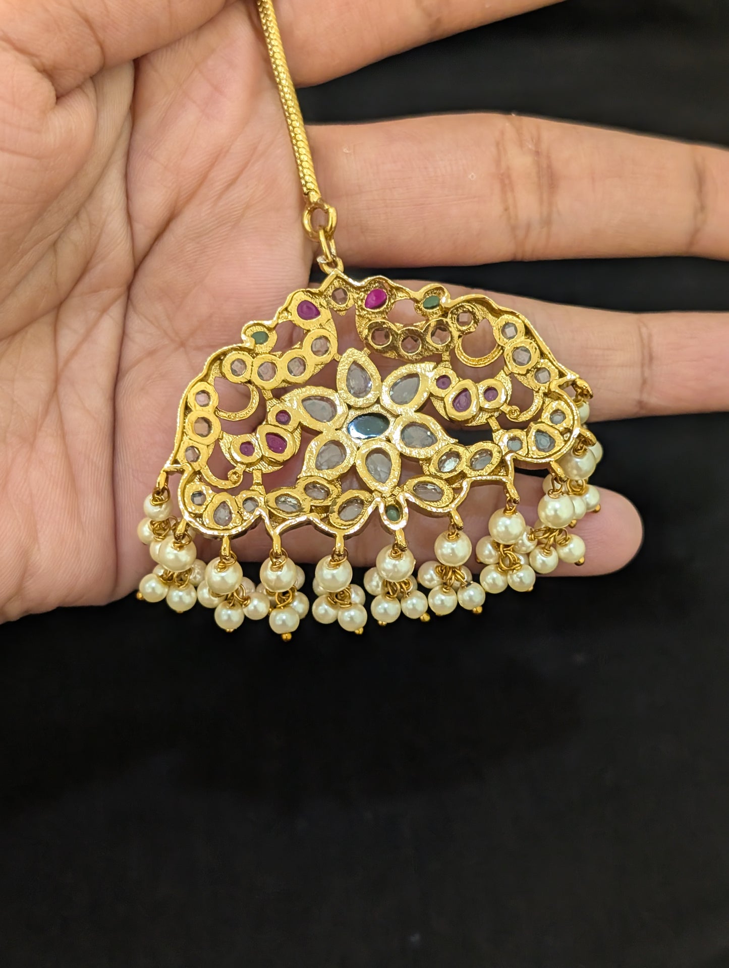 Large Kemp stone South Indian Peacock Maang Tikka
