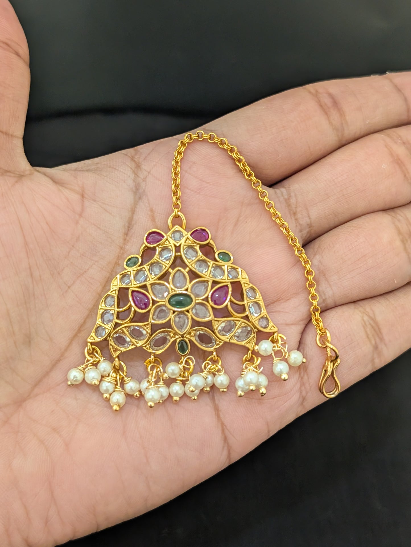 Medium Kemp stone South Indian Peacock Maang Tikka