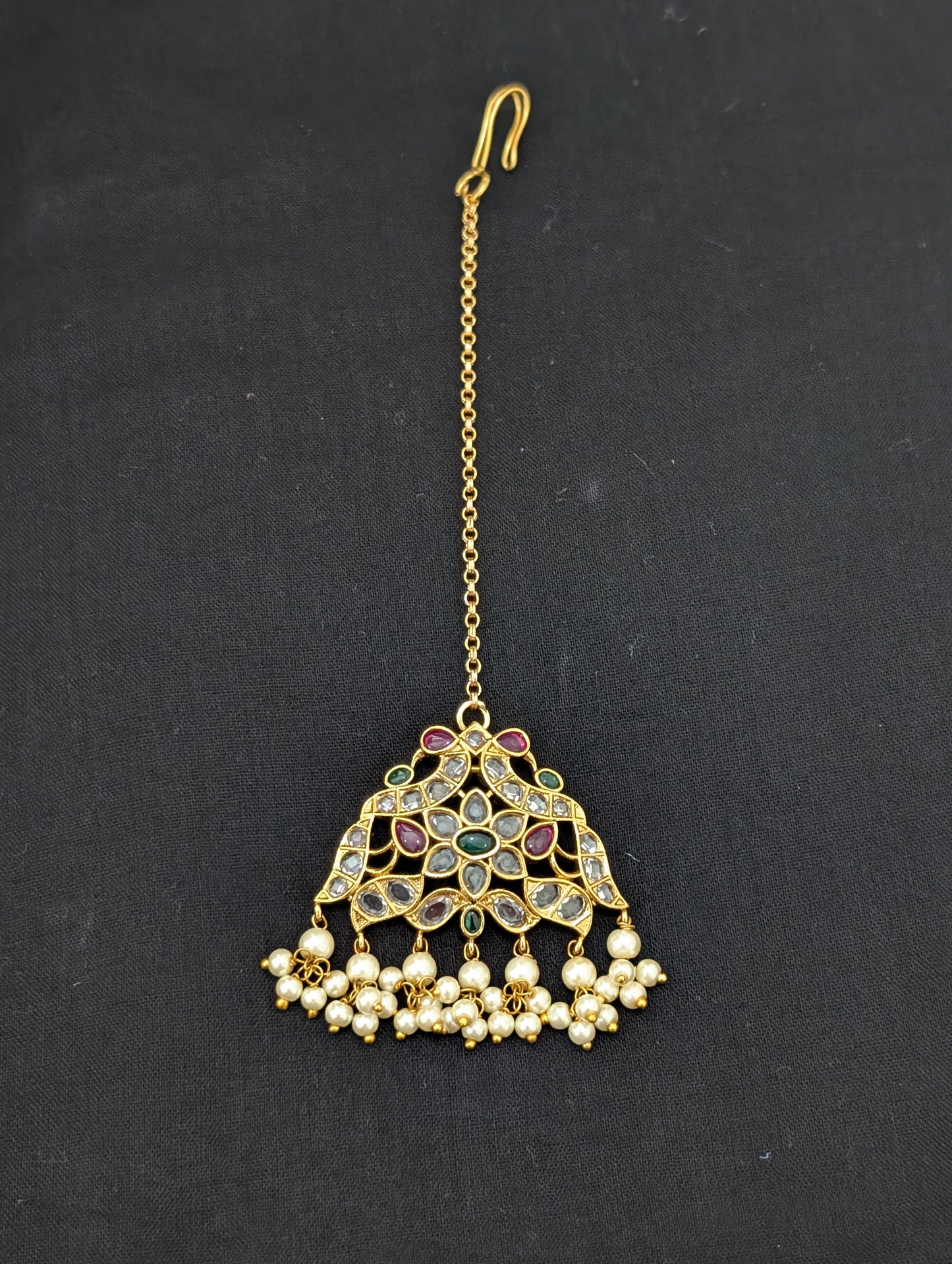 Medium Kemp stone South Indian Peacock Maang Tikka