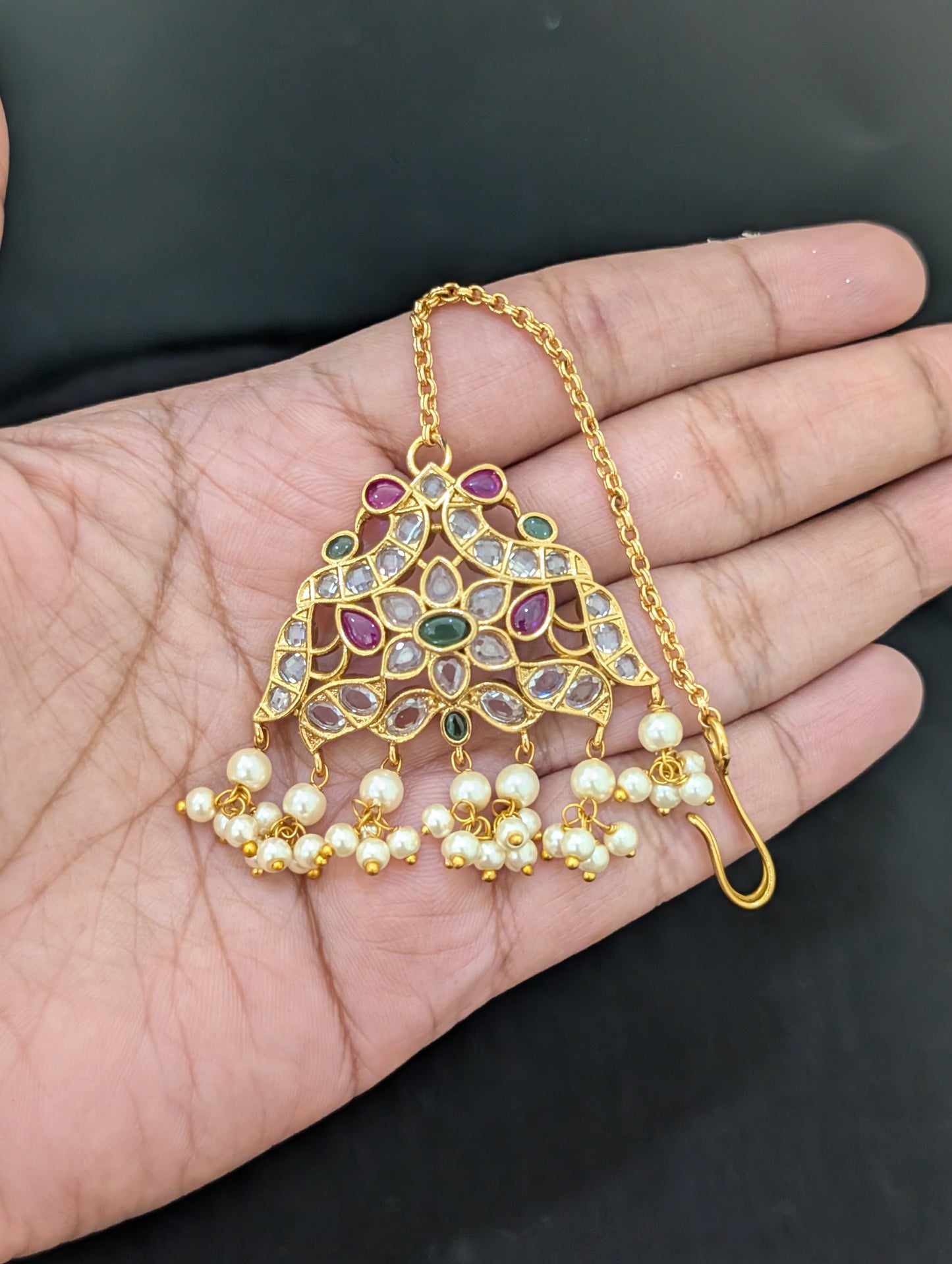 Medium Kemp stone South Indian Peacock Maang Tikka