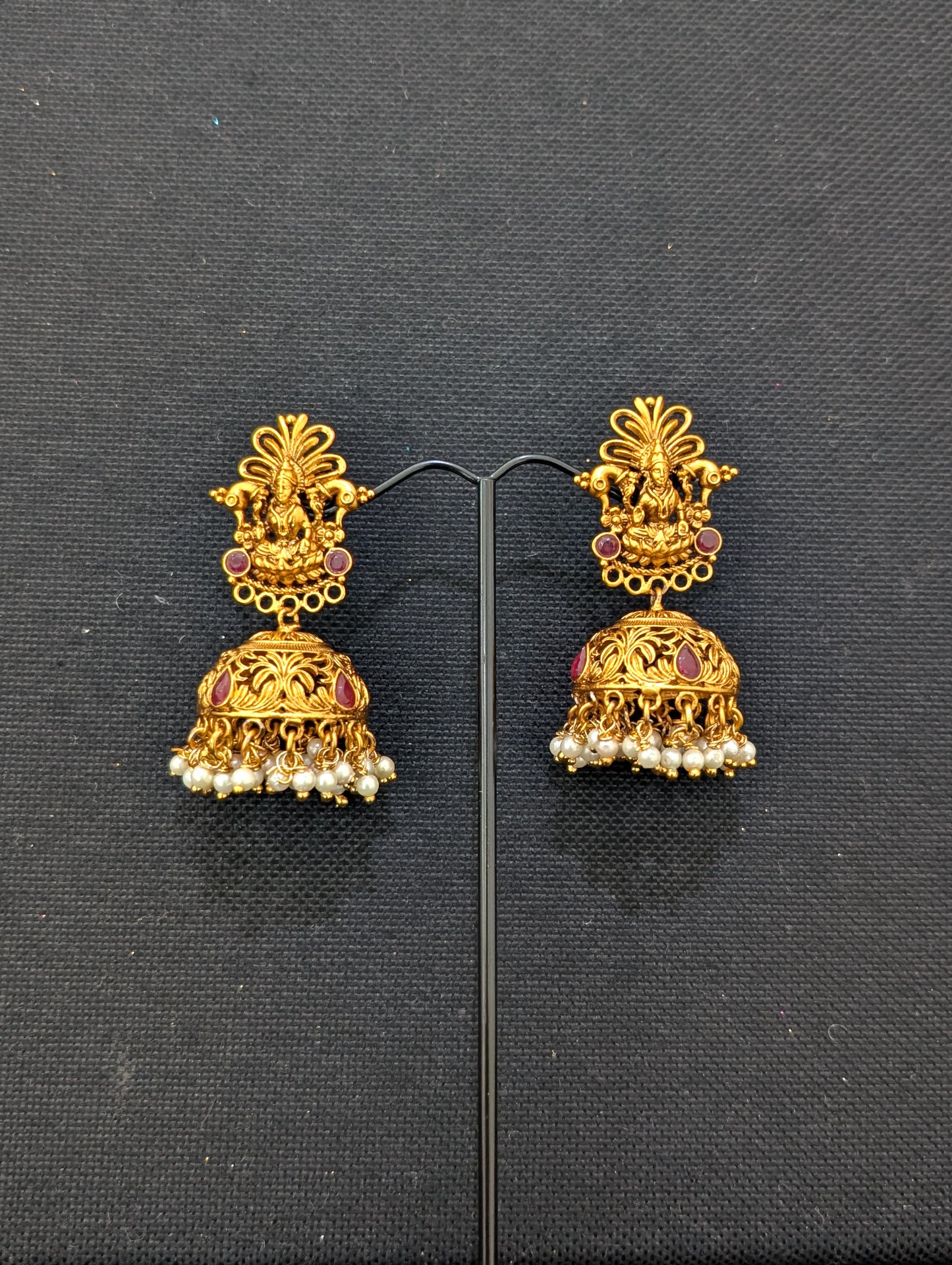 Goddess Lakshmi pearl cluster Jhumka earrings