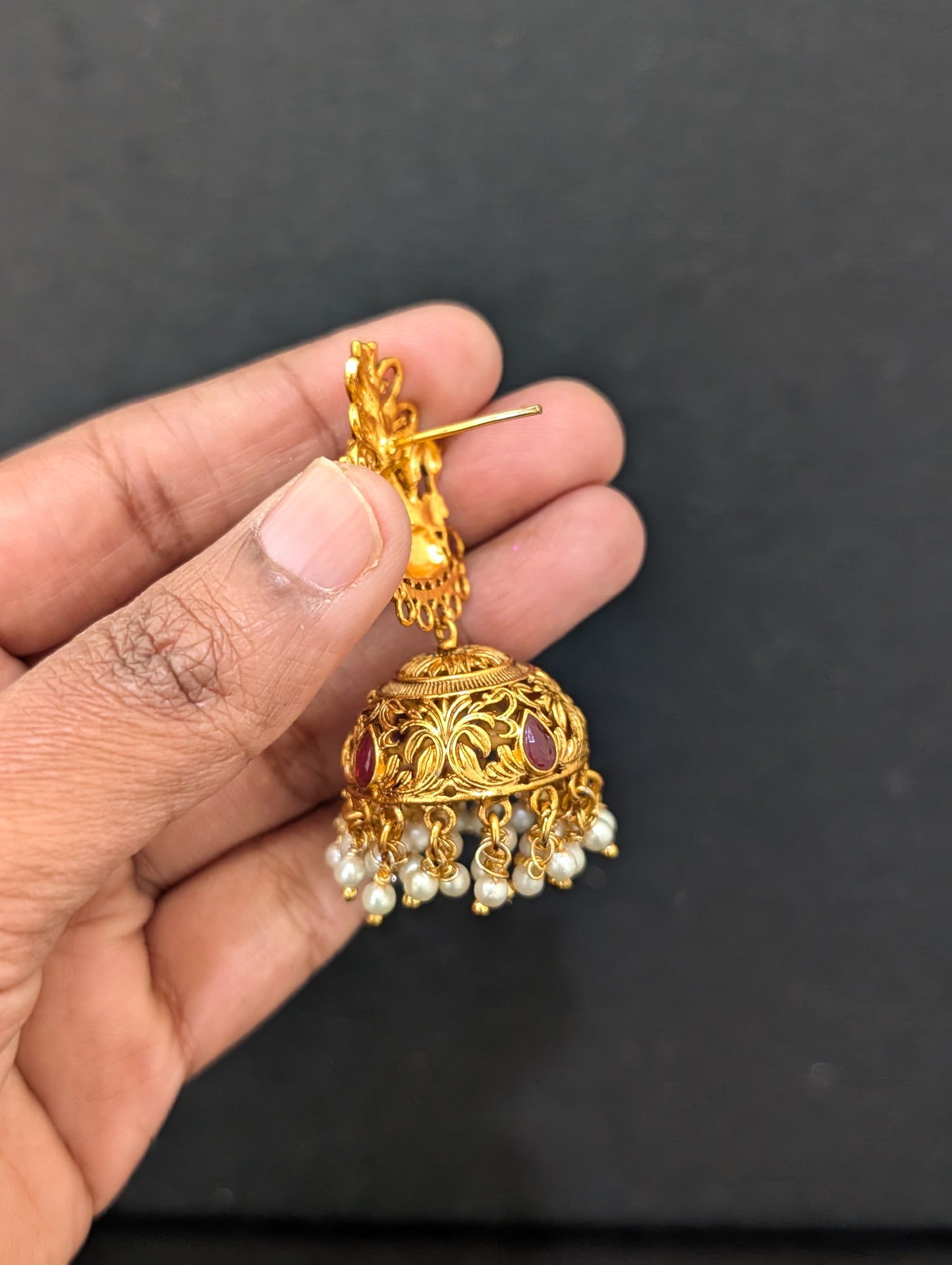 Goddess Lakshmi pearl cluster Jhumka earrings