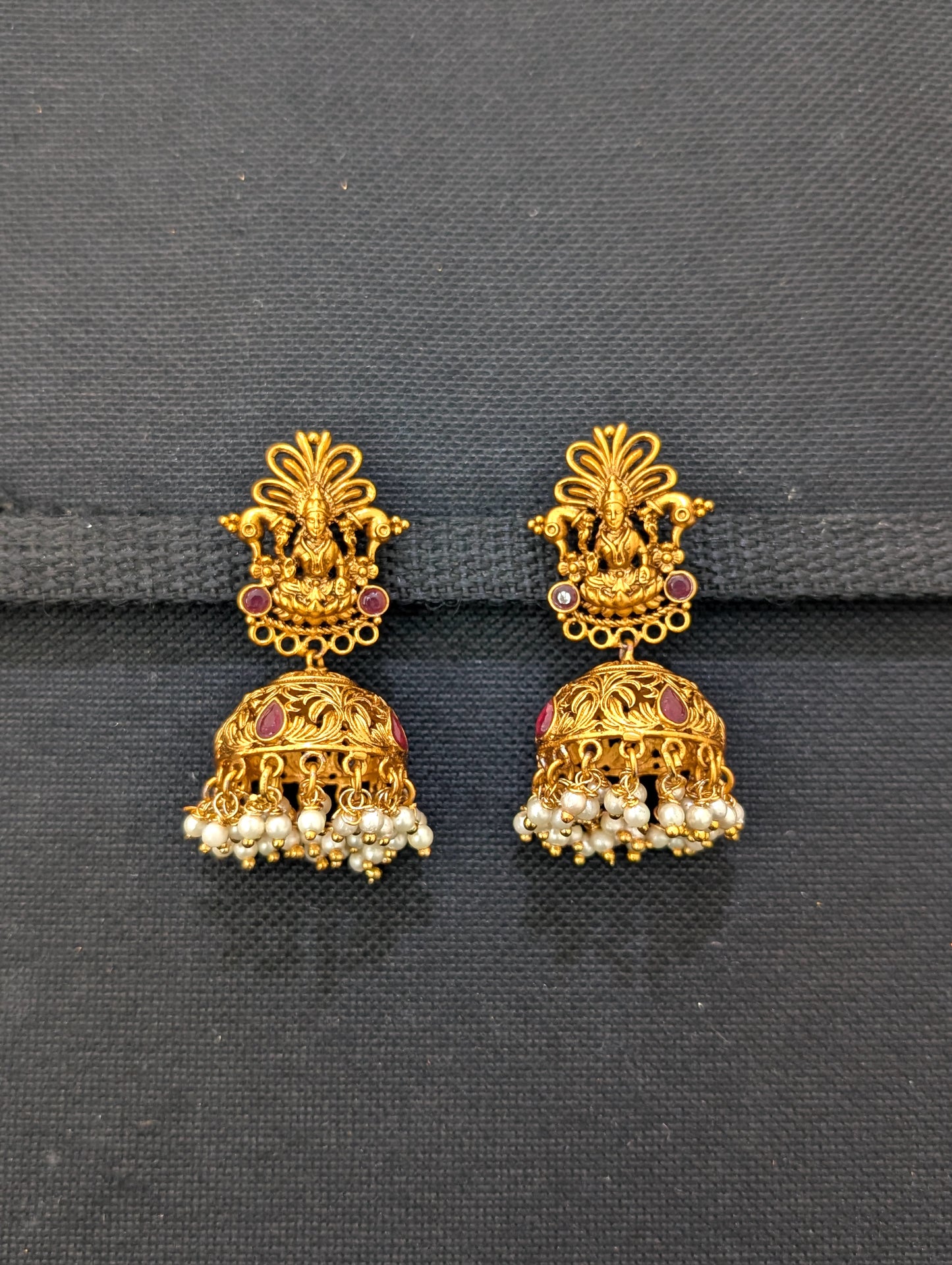 Goddess Lakshmi pearl cluster Jhumka earrings