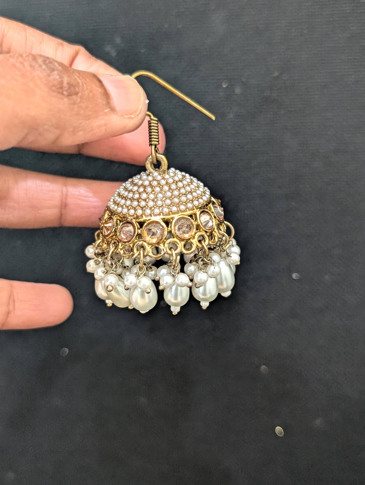 Mehandi Gold plated hook drop large jhumka