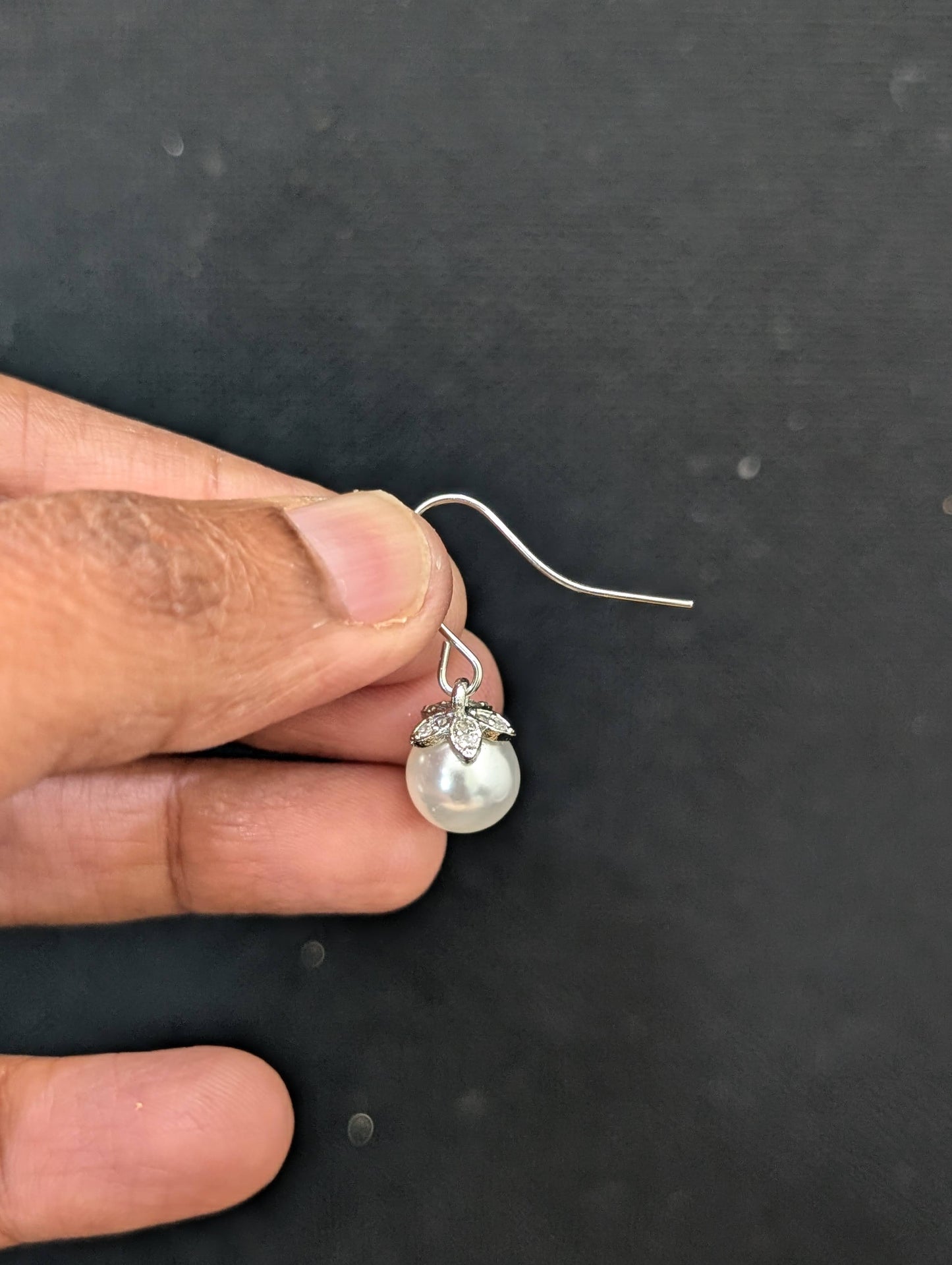 White gold plated Pearl CZ Earrings