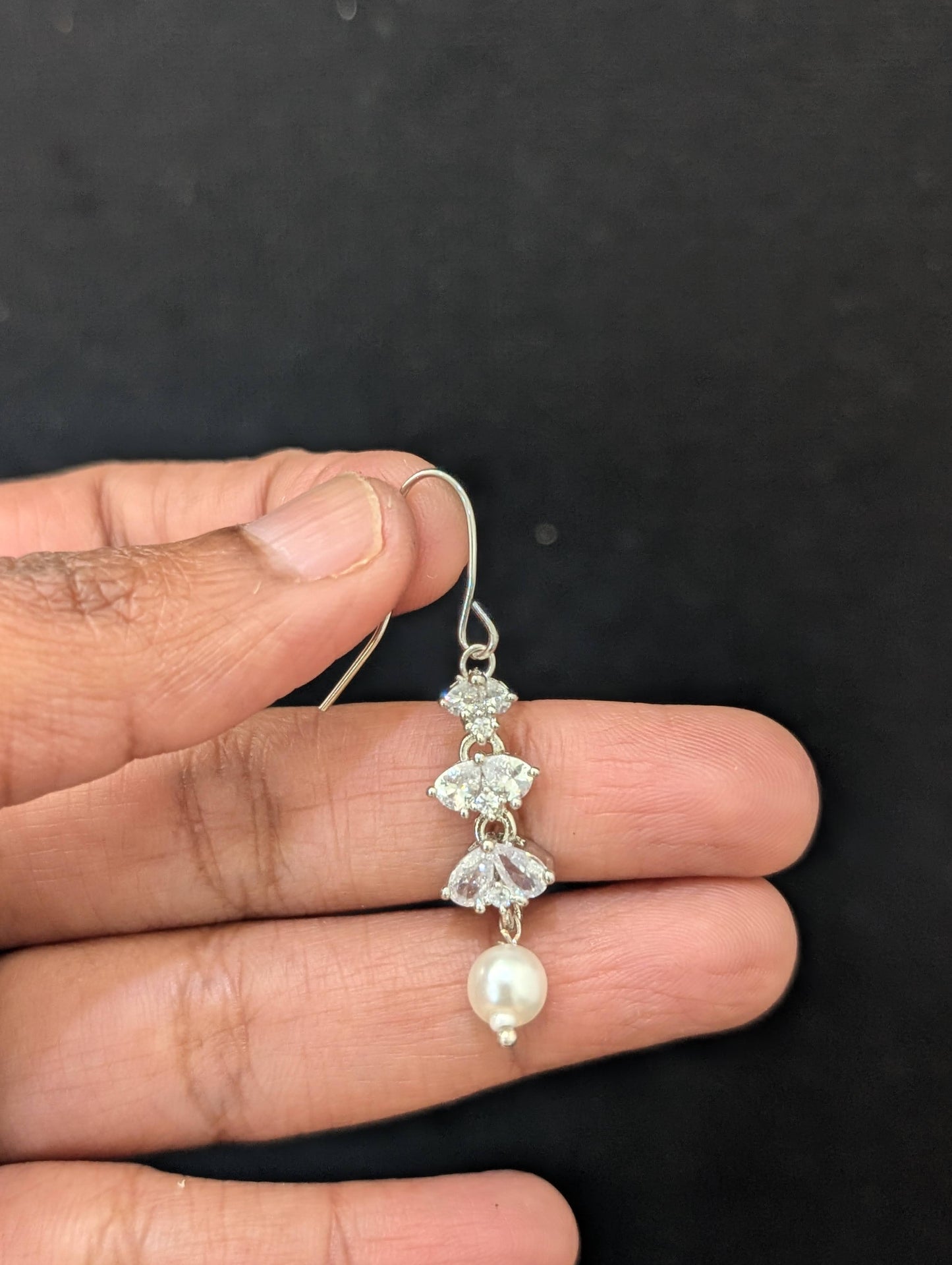White gold plated CZ Dangle Earrings