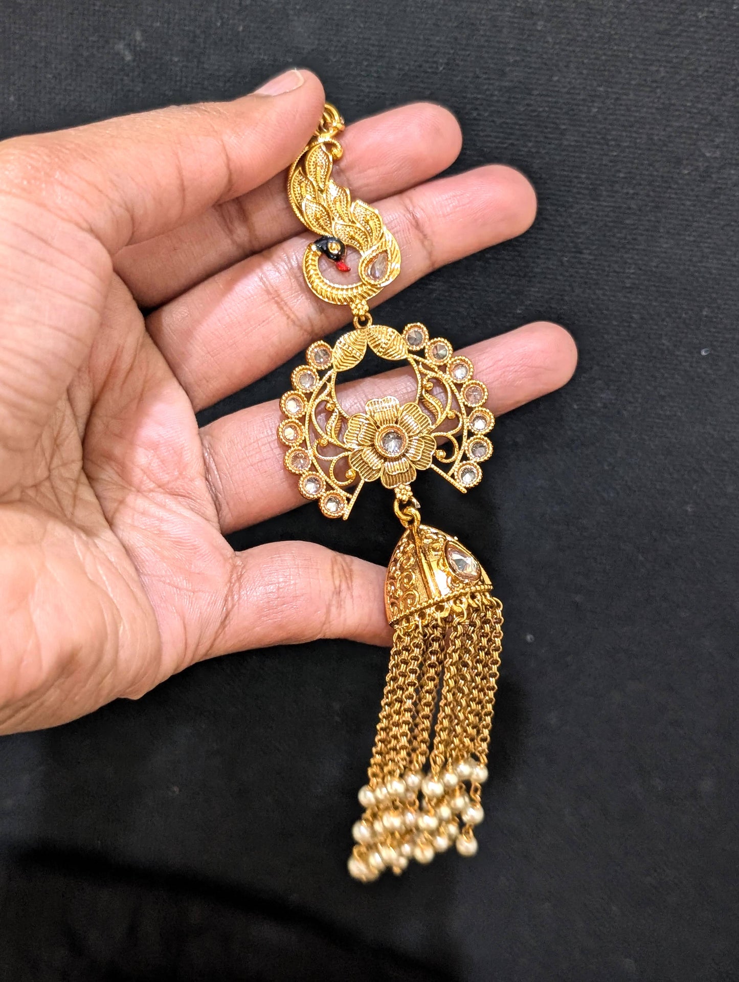 Gold plated Peacock Long Clip on Hair Brooch