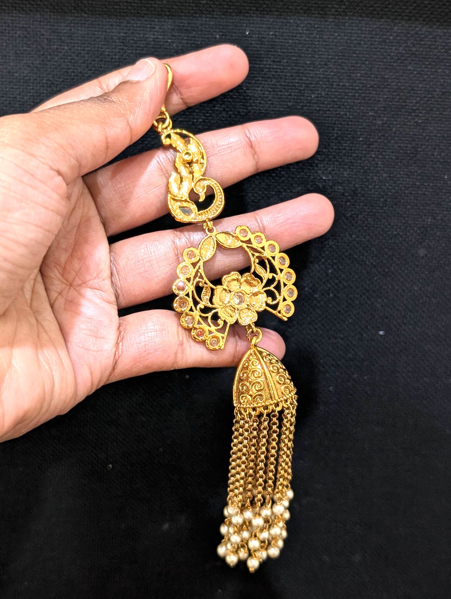 Gold plated Peacock Long Clip on Hair Brooch