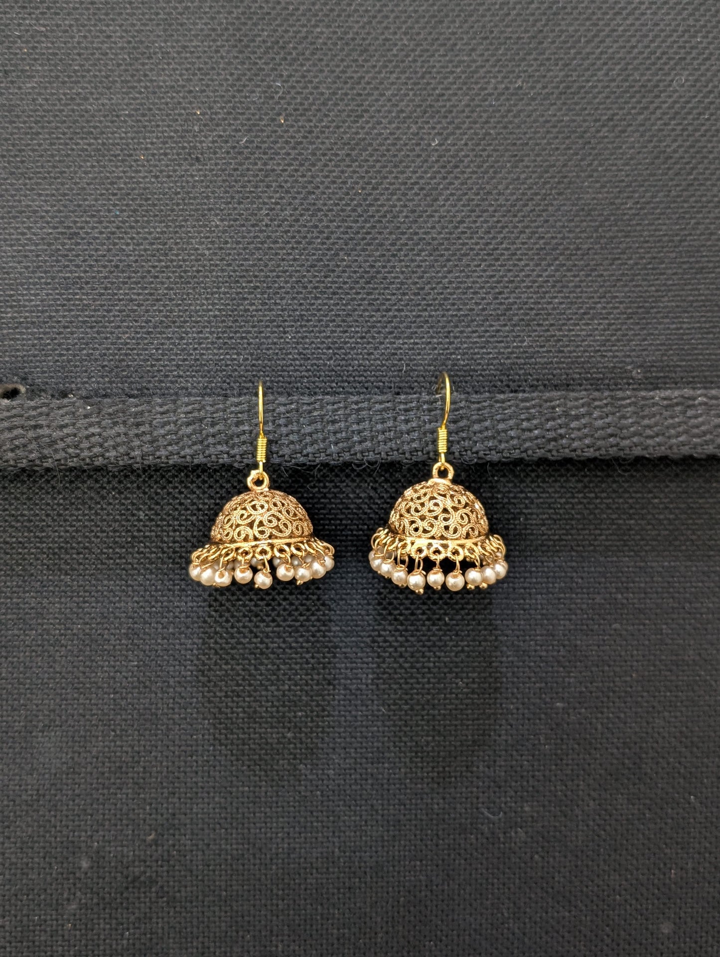 Gold plated hook drop filigree small jhumka