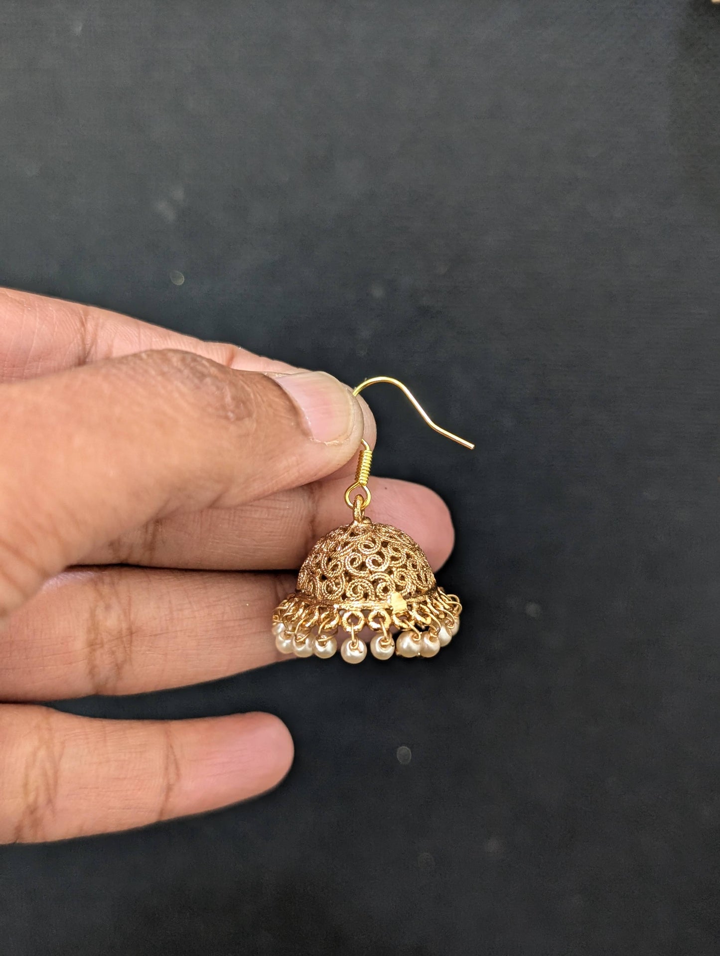 Gold plated hook drop filigree small jhumka