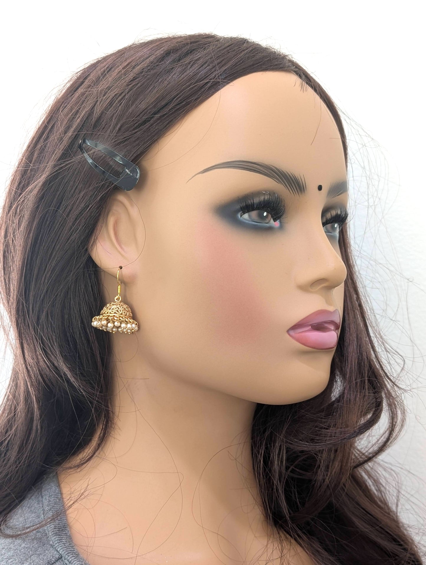 Gold plated hook drop filigree small jhumka