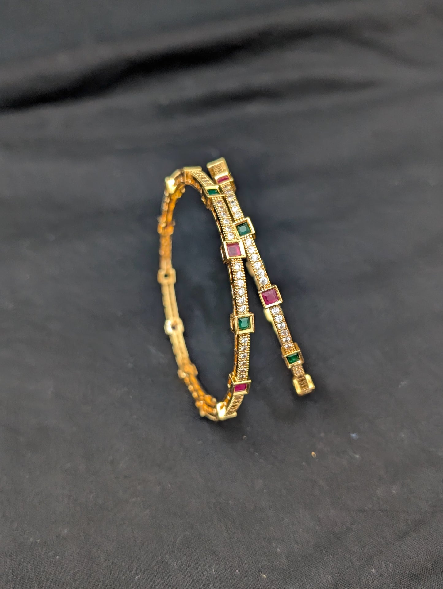 Square design CZ bangles - Set of 2 - 2x6 size