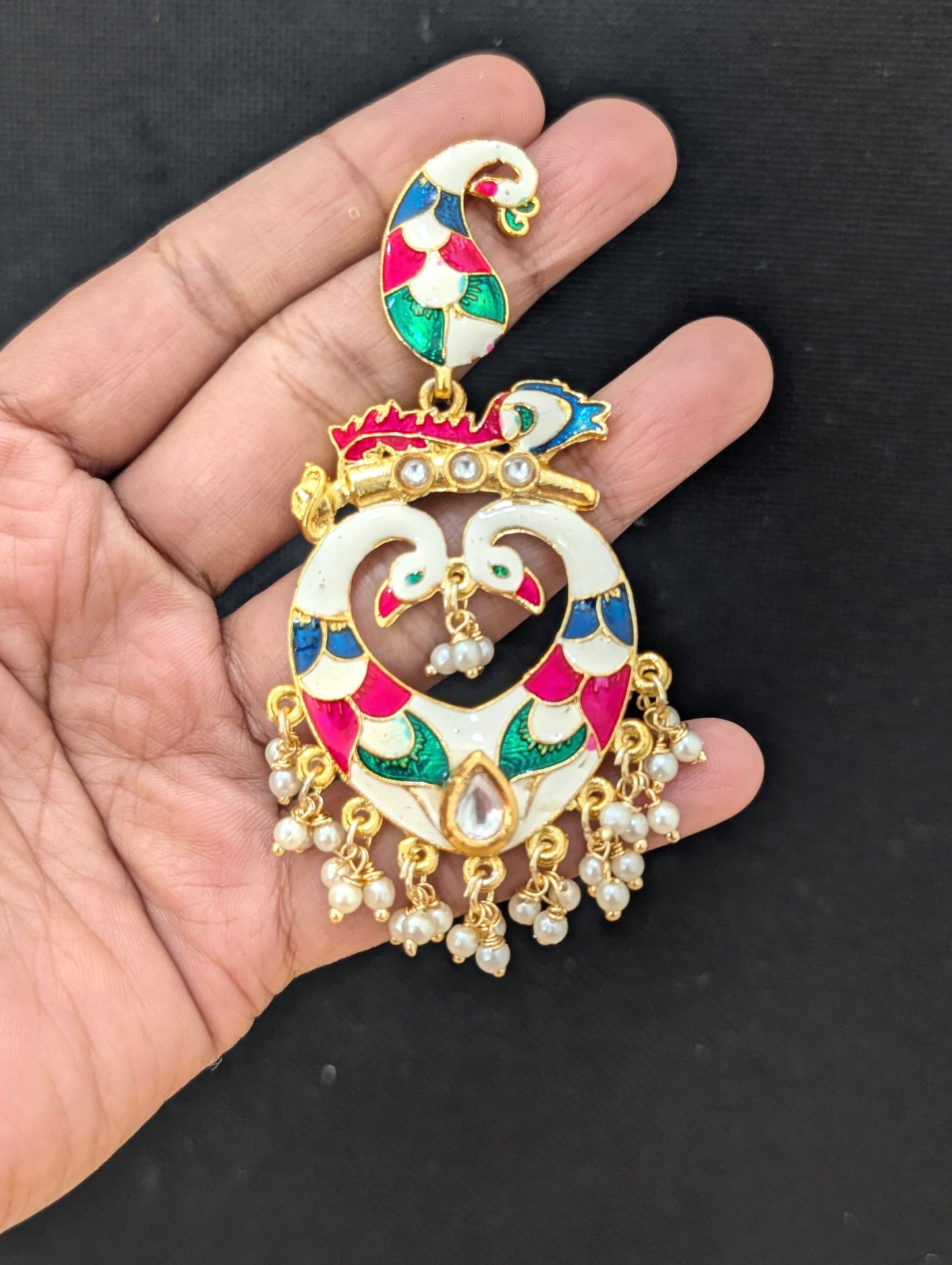 Dancing Peacock Chandbali Enamel Earrings - D1