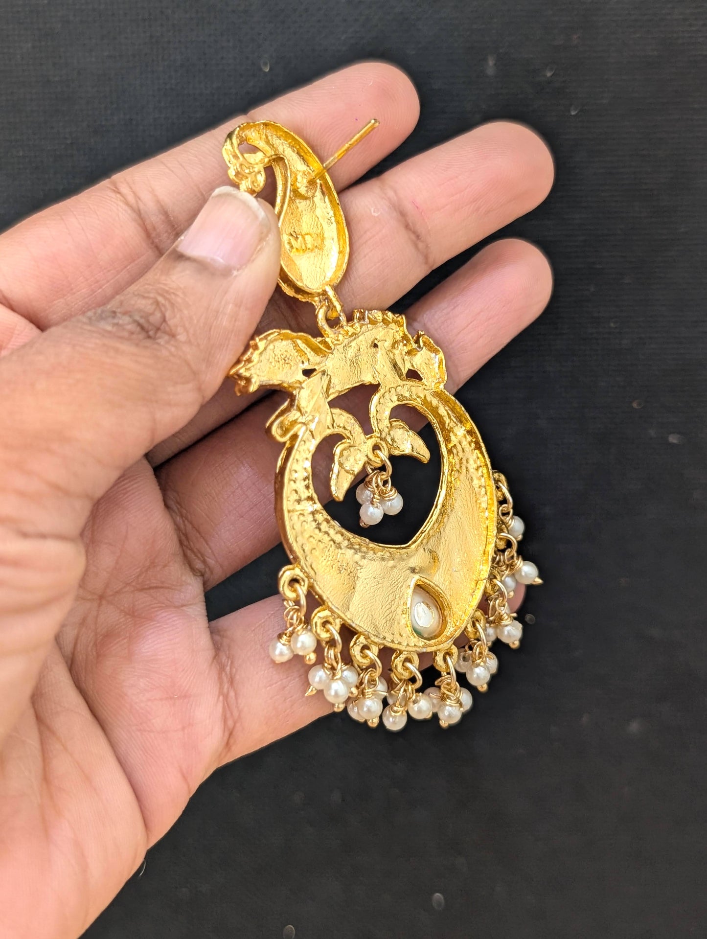 Dancing Peacock Chandbali Enamel Earrings - D1