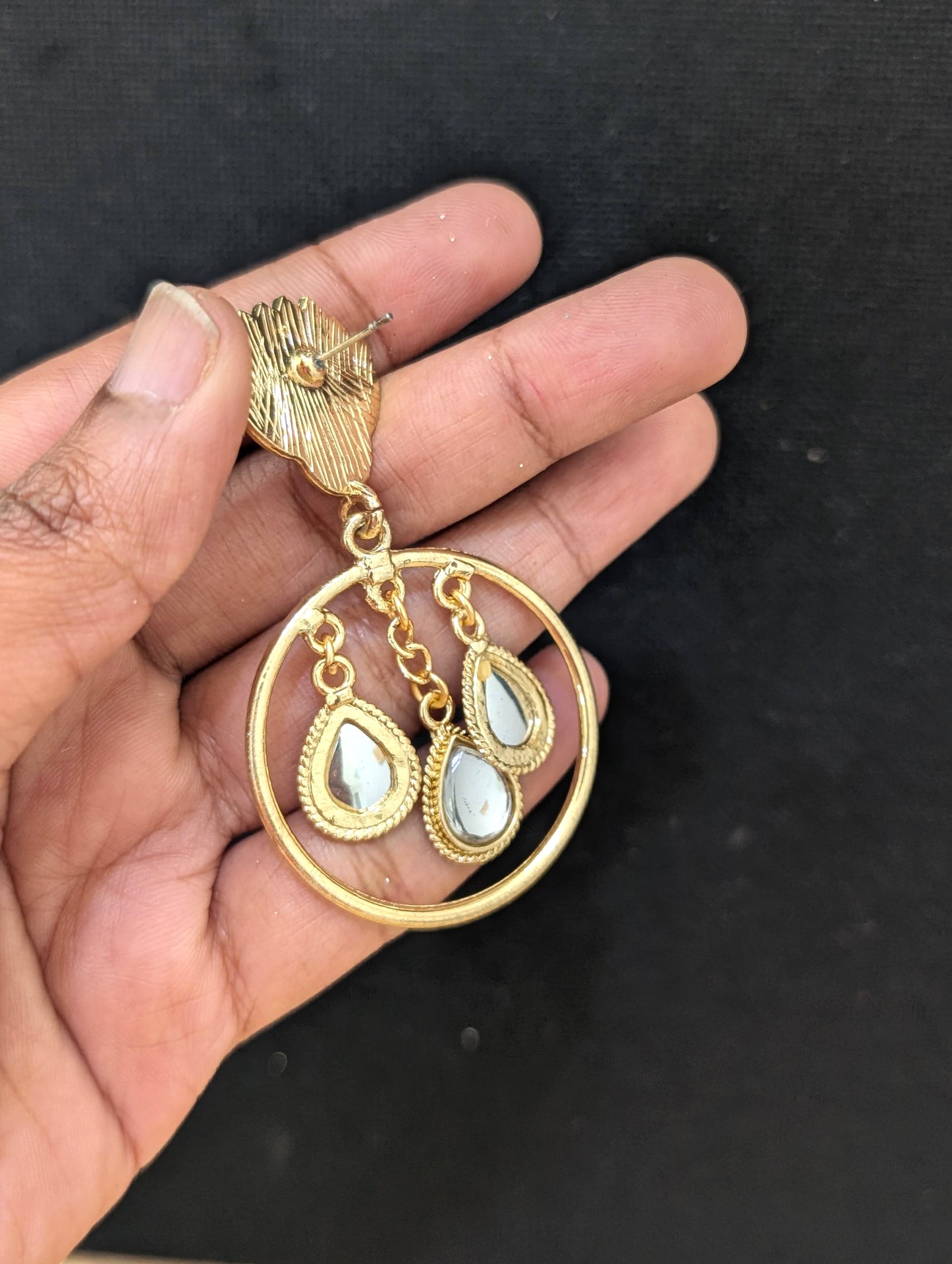 Lotus design Chandbali Enamel Earrings
