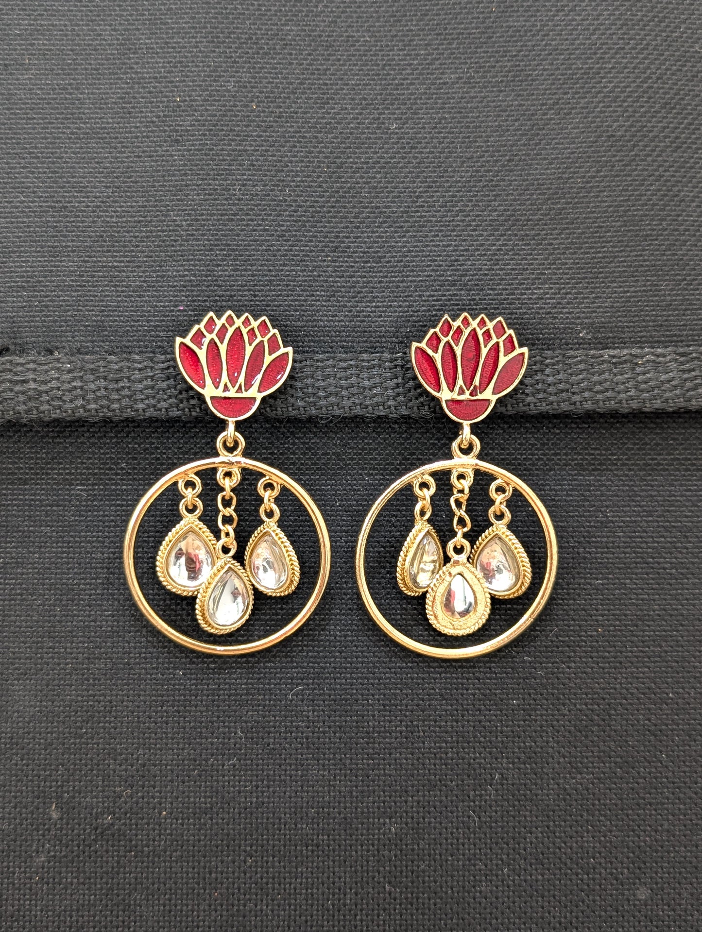 Lotus design Chandbali Enamel Earrings