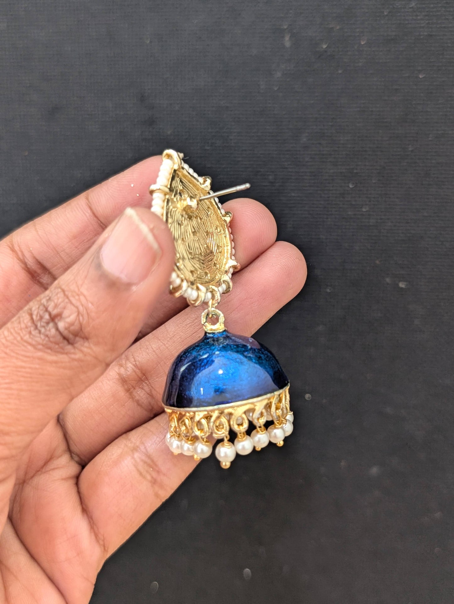 Blue Enamel Medium Jhumka Earrings
