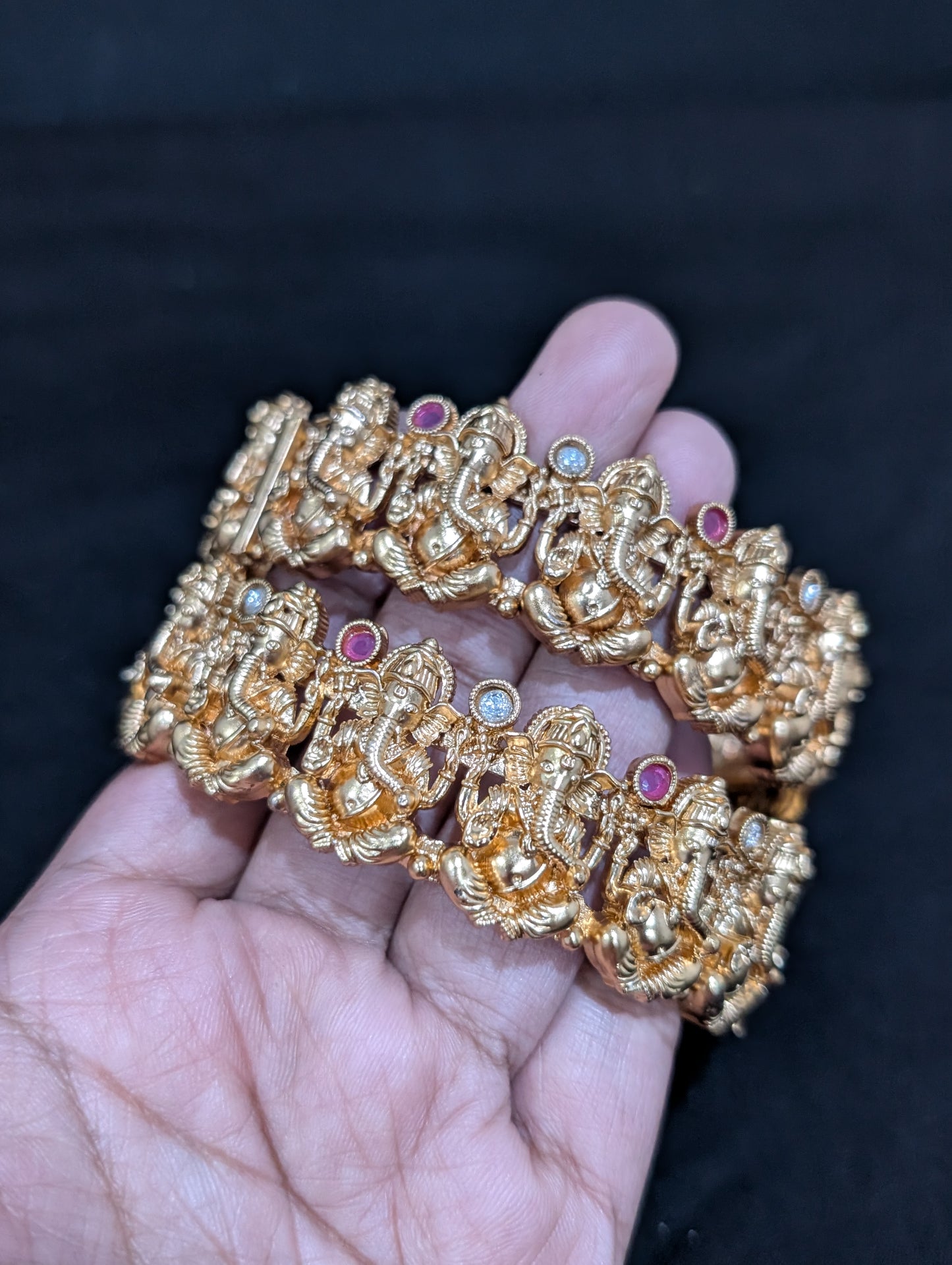 Lord Ganesh Antique gold plated bangles